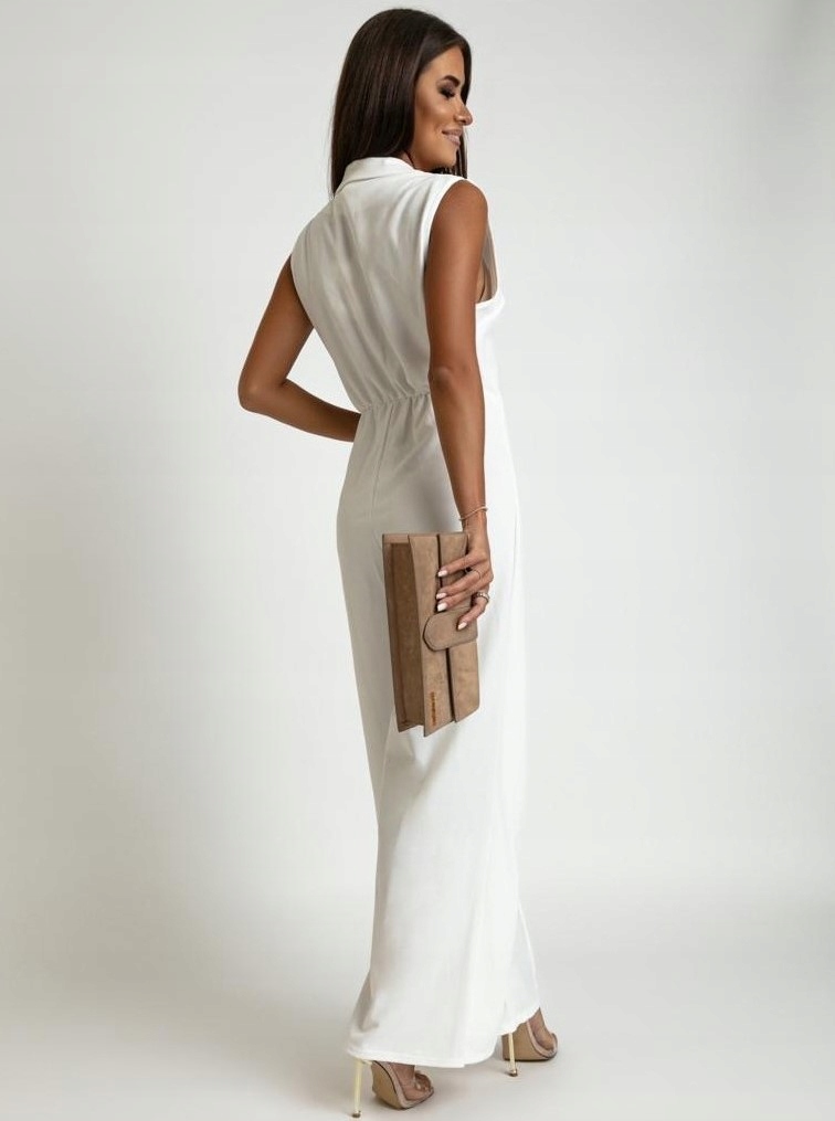 DŁUGI KOMBINEZON Z ŁAŃCUSZKIEM KOŁNIERZEM ELEGANCKI OKOLICZNOŚCIOWY WESELE Rozmiar uniwersalny