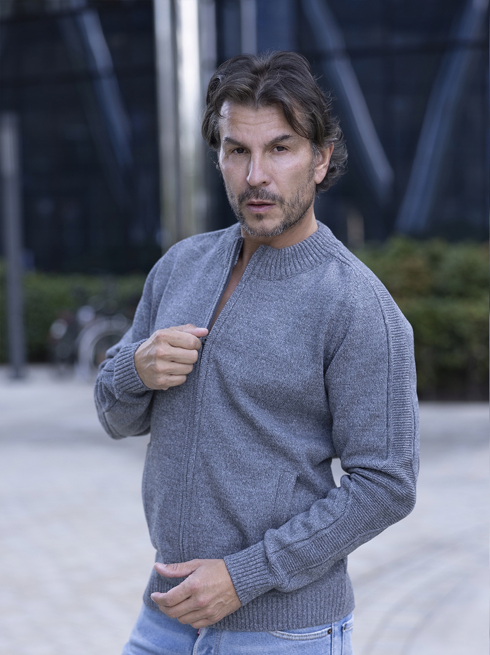 SWETER MĘSKI ROZPINANY NA ZAMEK Z KIESZENIAMI - POPIEL - L Rozmiar L