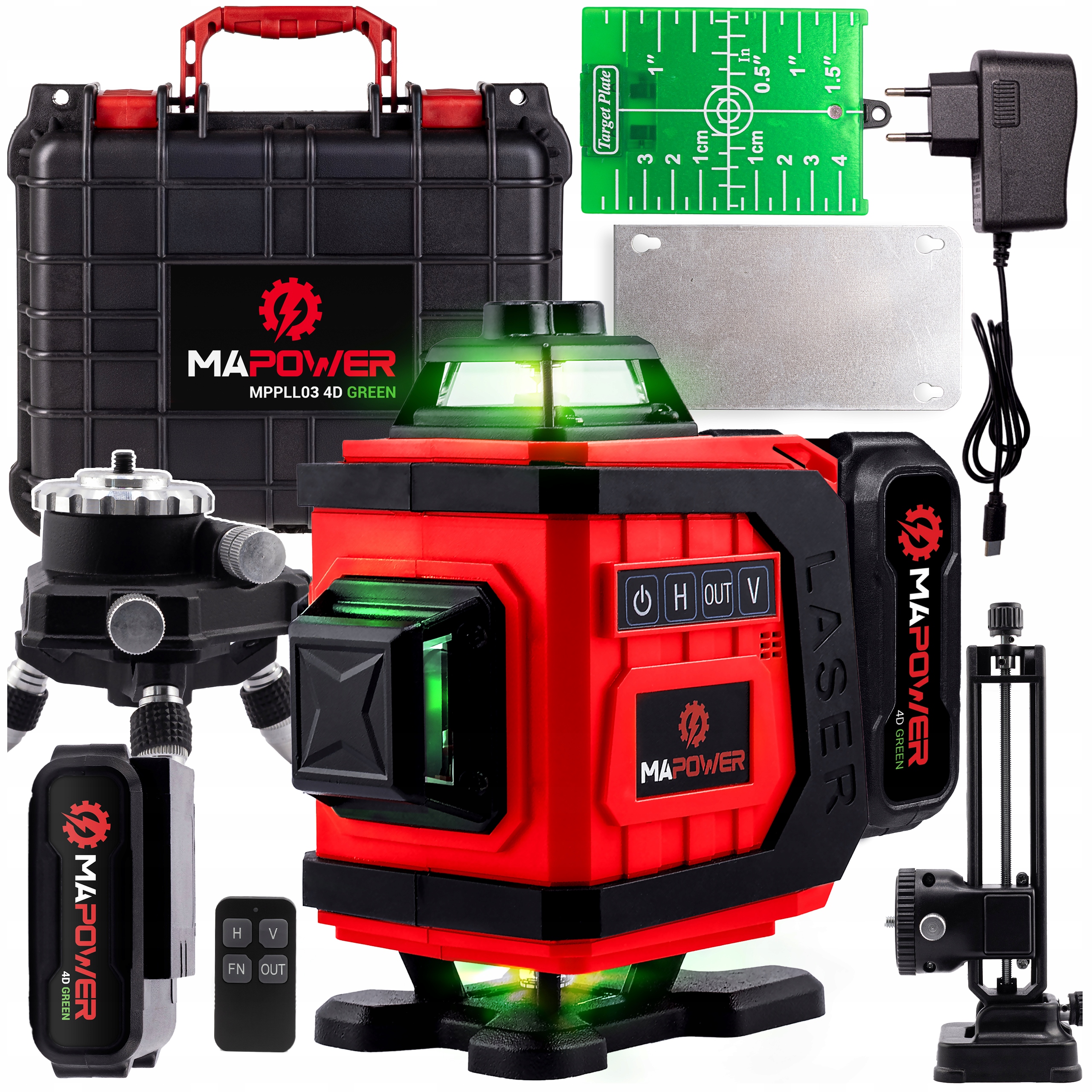 Laserová Vodváha Křížová 360 4D Zelená S Elektronickým Kompenzátorem