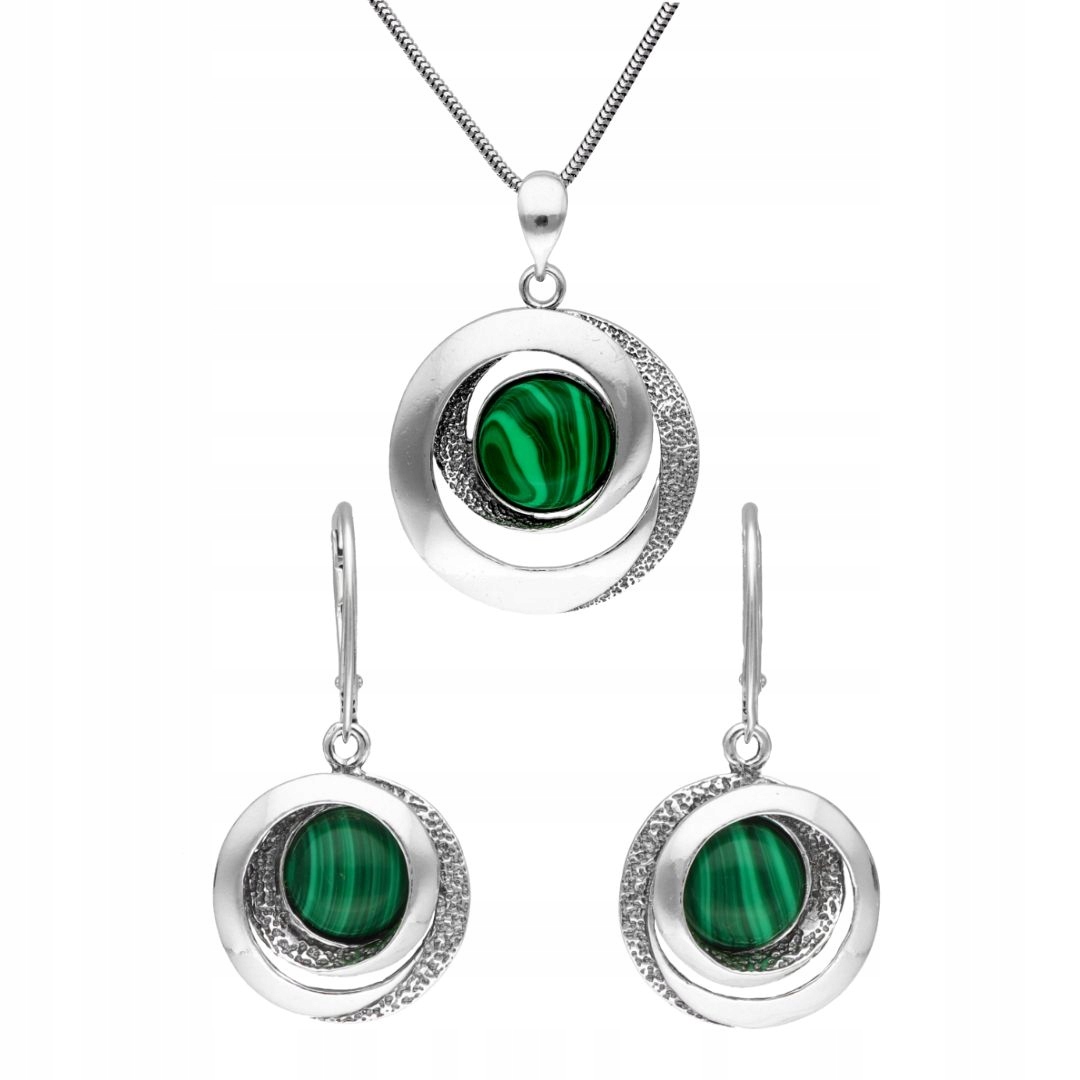 Geometrický komplet s malachitem stříbro