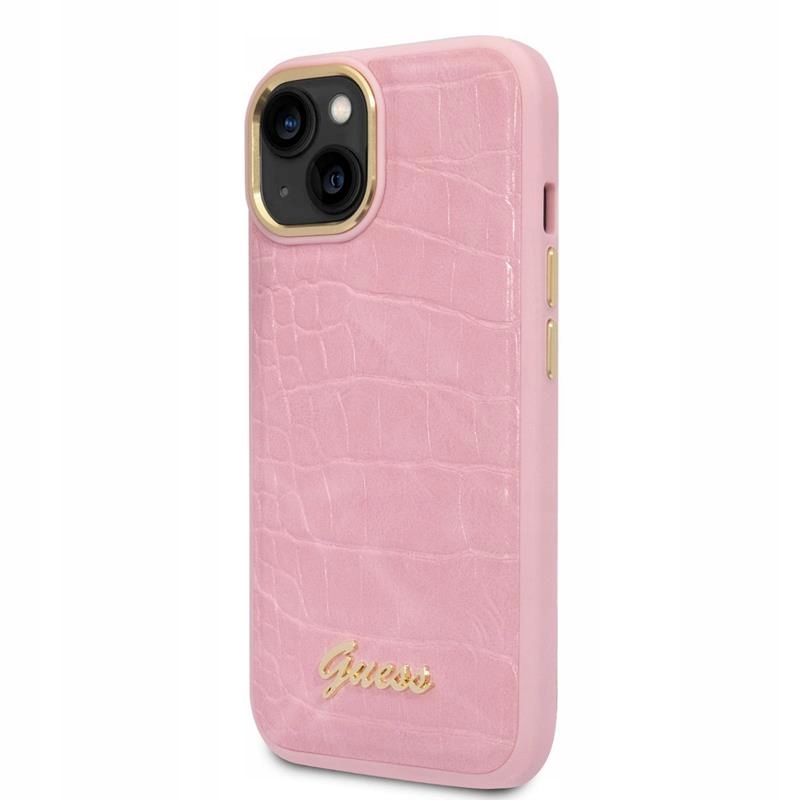 Guess Croco Collection – Pouzdro pro iPhone 14 Plus (růžové)