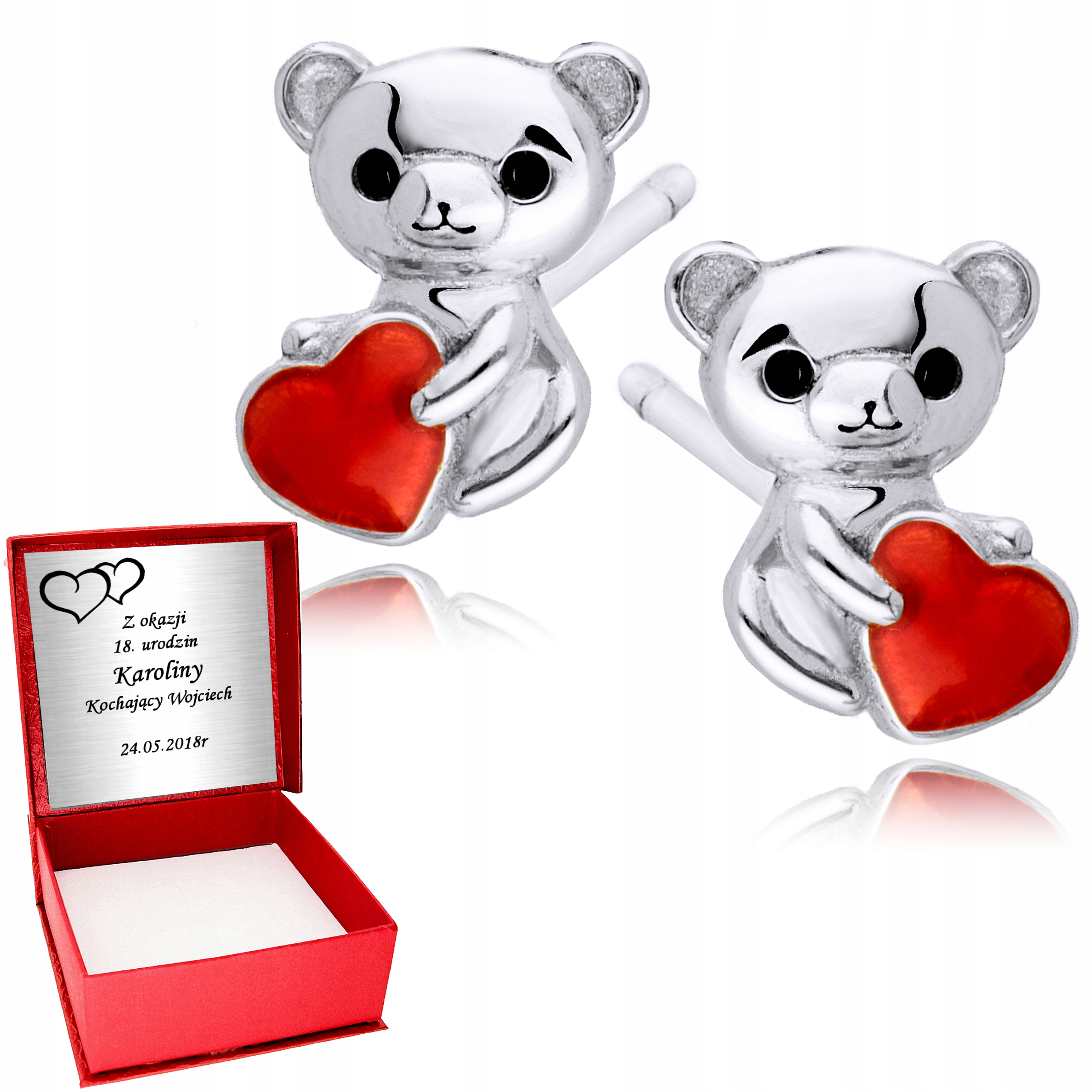 

Srebrne Kolczyki 925 Misie z Sercem Walentynki