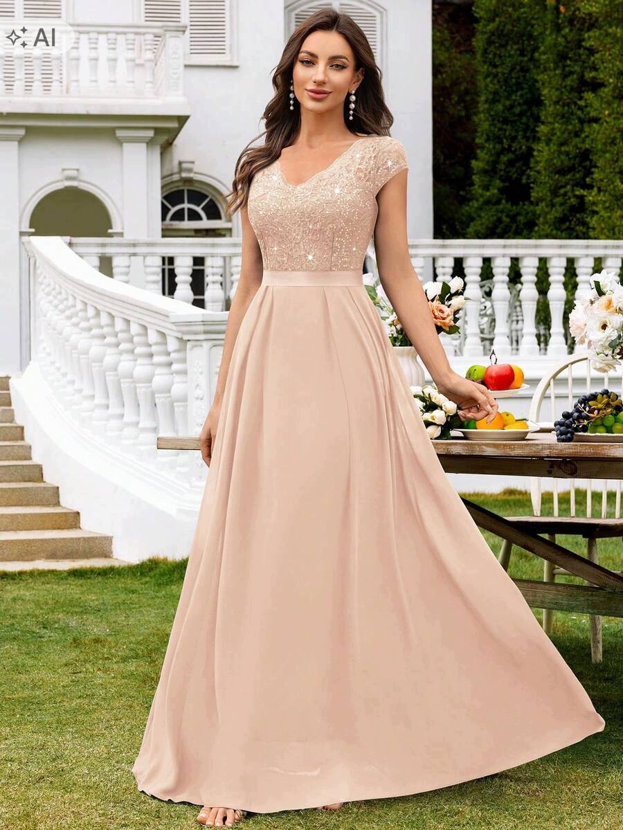 Shein Elegantní Šaty S Flitry A Krajkou, Velikost XL