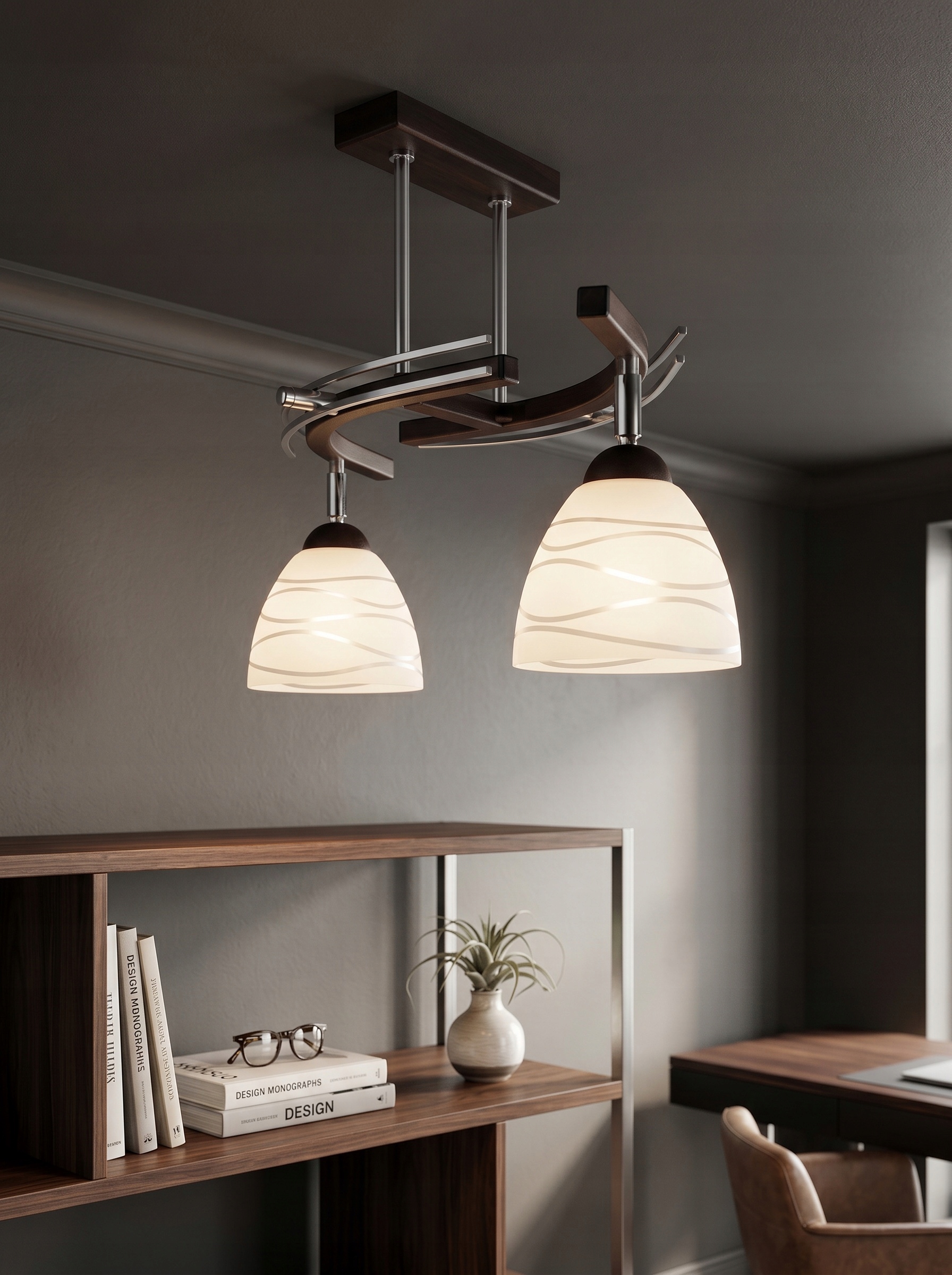 Stropná Lampa Luster Fiona 2 Bronz 2x E27 Euro-lamp Klosz Biely S Paskami