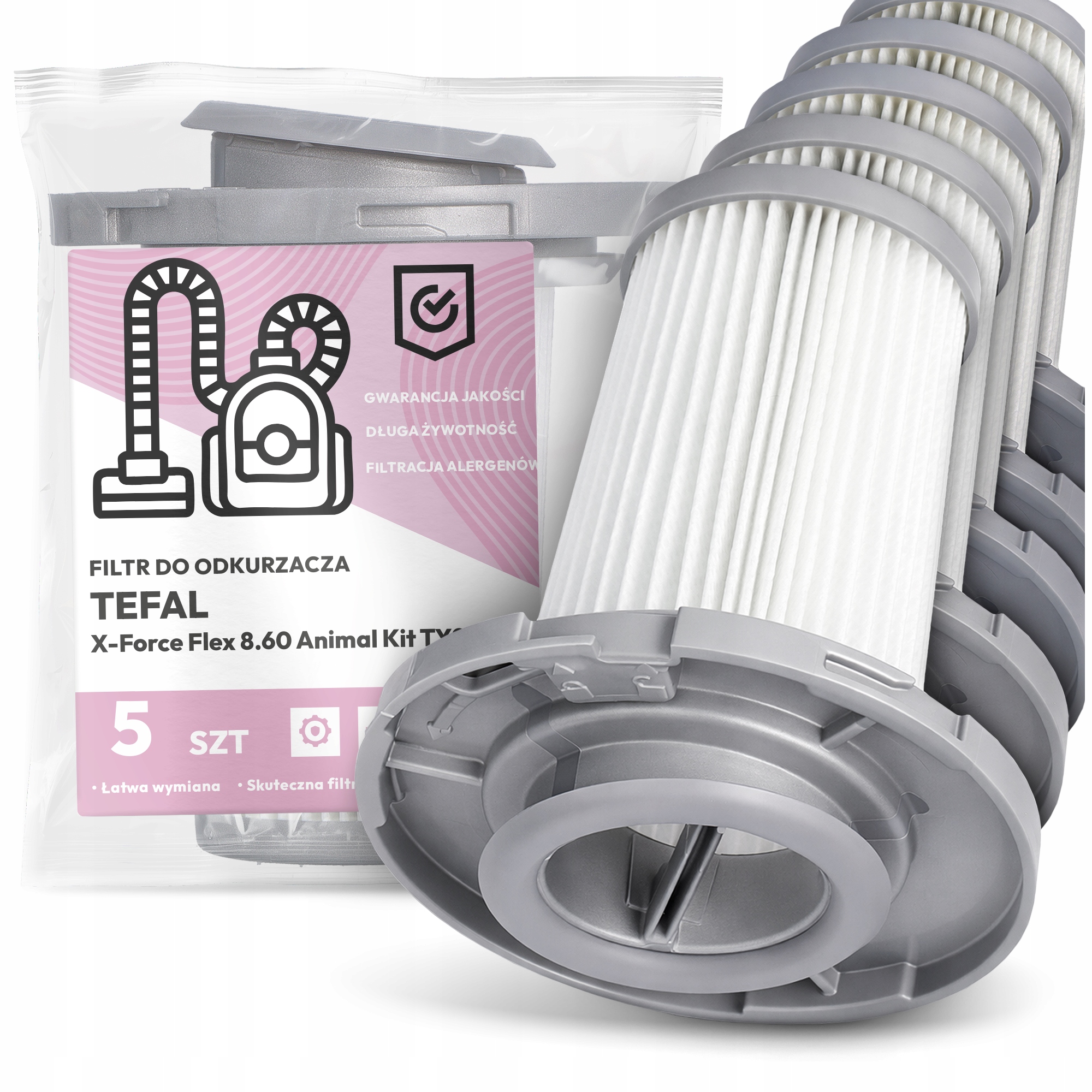 5 x Filtr Do Vysavače Tefal X-Force Flex 8.60 Animal Kit TY9679 Em-w