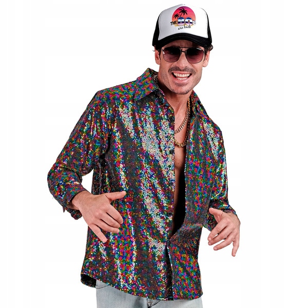 Pánská flitrová košile barevná flitry L/XL