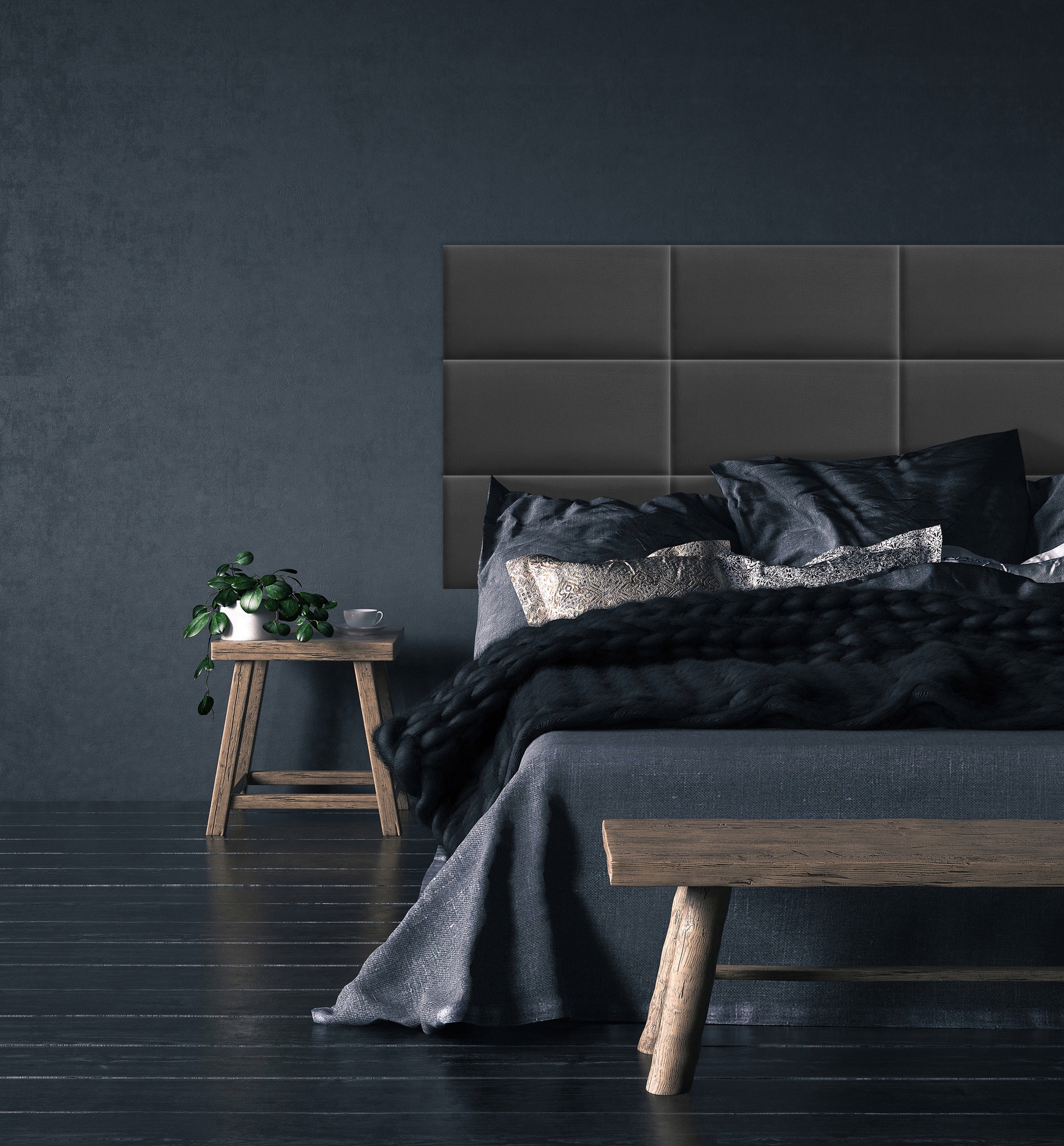 Panel Tapicerowany Ścienny Prostokąt Grafitowy 100x20 cm Cechy dodatkowe gładki