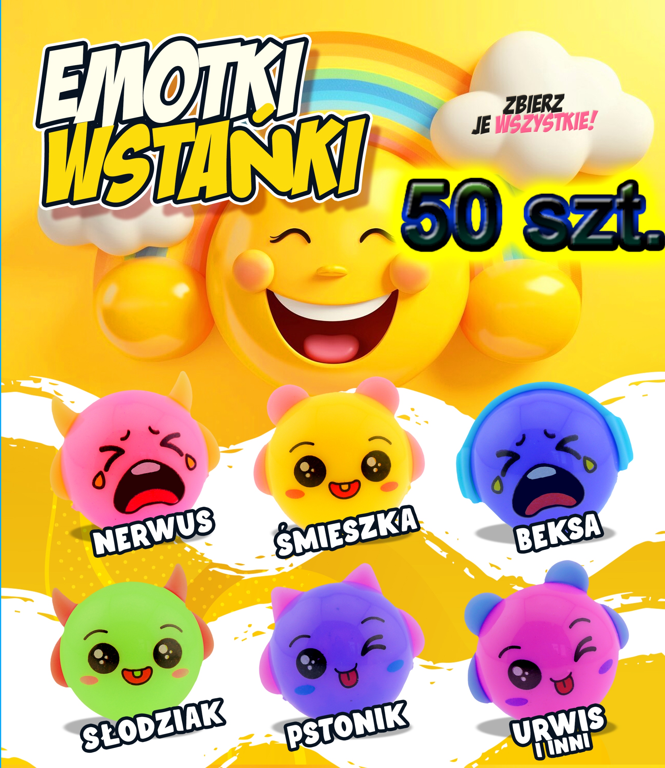 Zasyp do automatu w kapsule Emotki Wstańki 45-55mm 50 szt. piłka kulka los