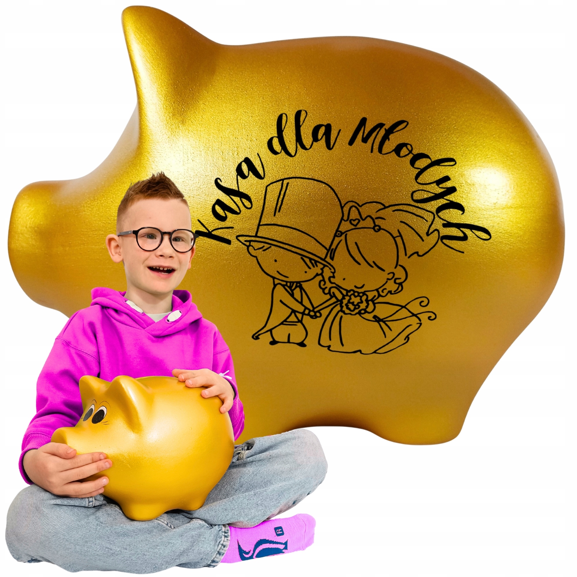 Zlatá pokladnička Personalizovaná se jménem Keramická k rozbití Velká XL