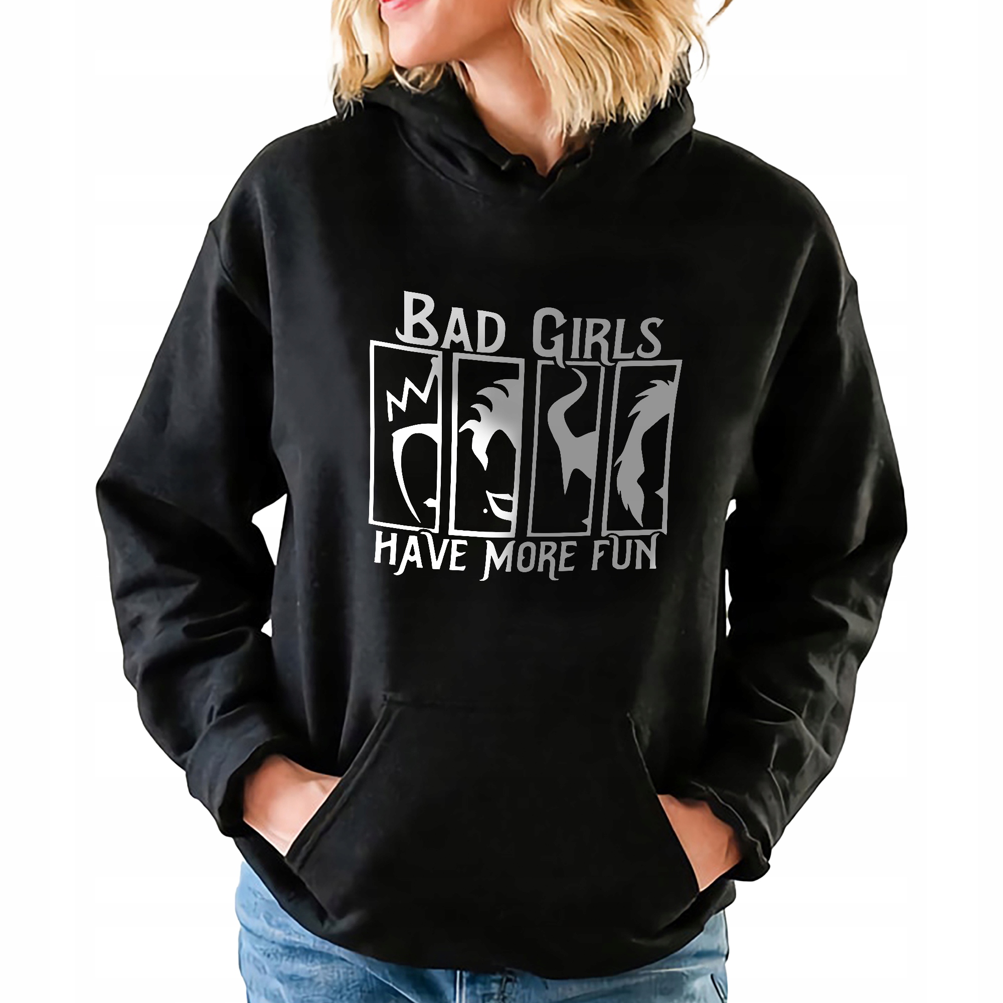 Černá mikina s kapucí Bad Girls Have More Fun Zábavné Grafiky M