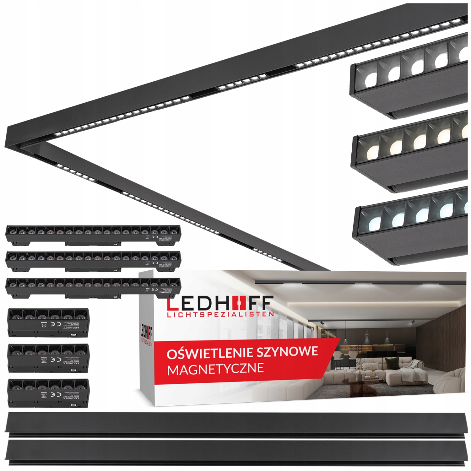 Magnetická lišta 2x 1 m 6x šošovková Led lampa 3 Farby Bodového Svetla