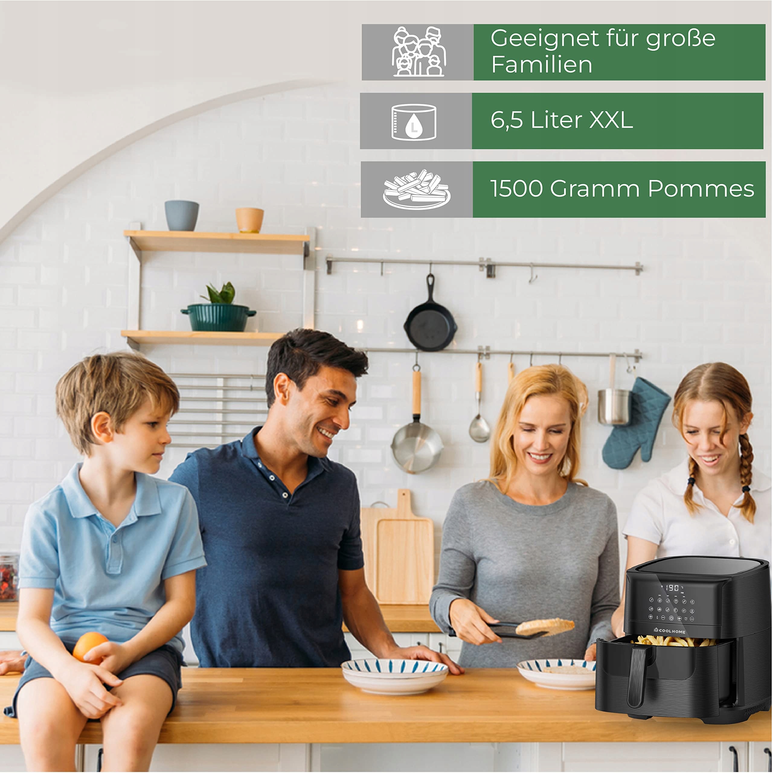 COOLHOME AF23 Frytkownica Beztłuszczowa XXL 6,5L Czarna Z Powłoką Ceramiczn — miniatura 6