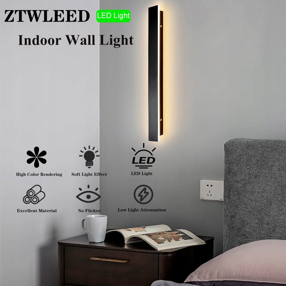 Ztwleed dlhá nástenná lampa, 36W Led nástenné svietidlo do interiéru, čier