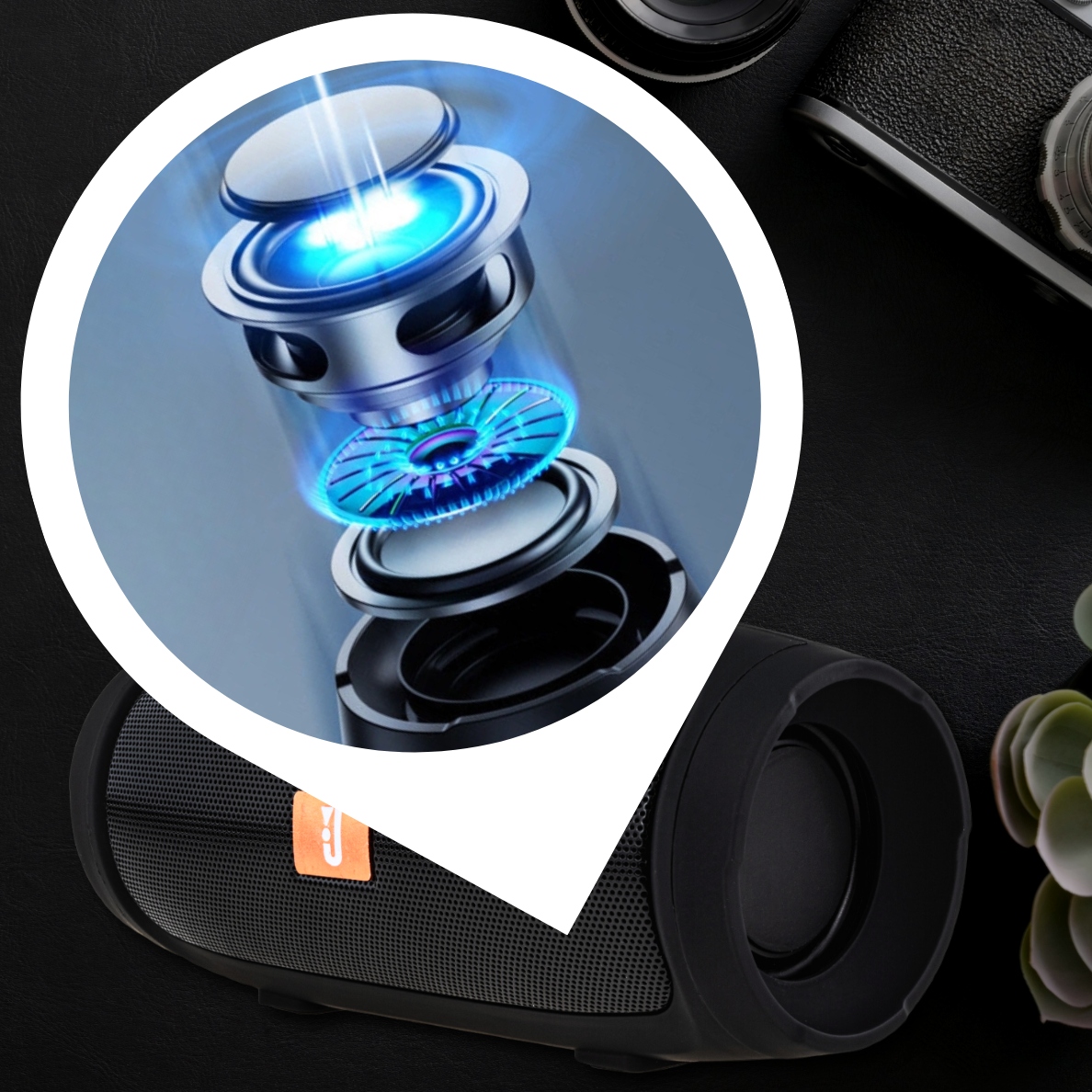 GŁOŚNIK BLUETOOTH BEZPRZEWODOWY PRZENOŚNY MOBILNY RADIO BASS Z RADIO FM Komunikacja Bluetooth