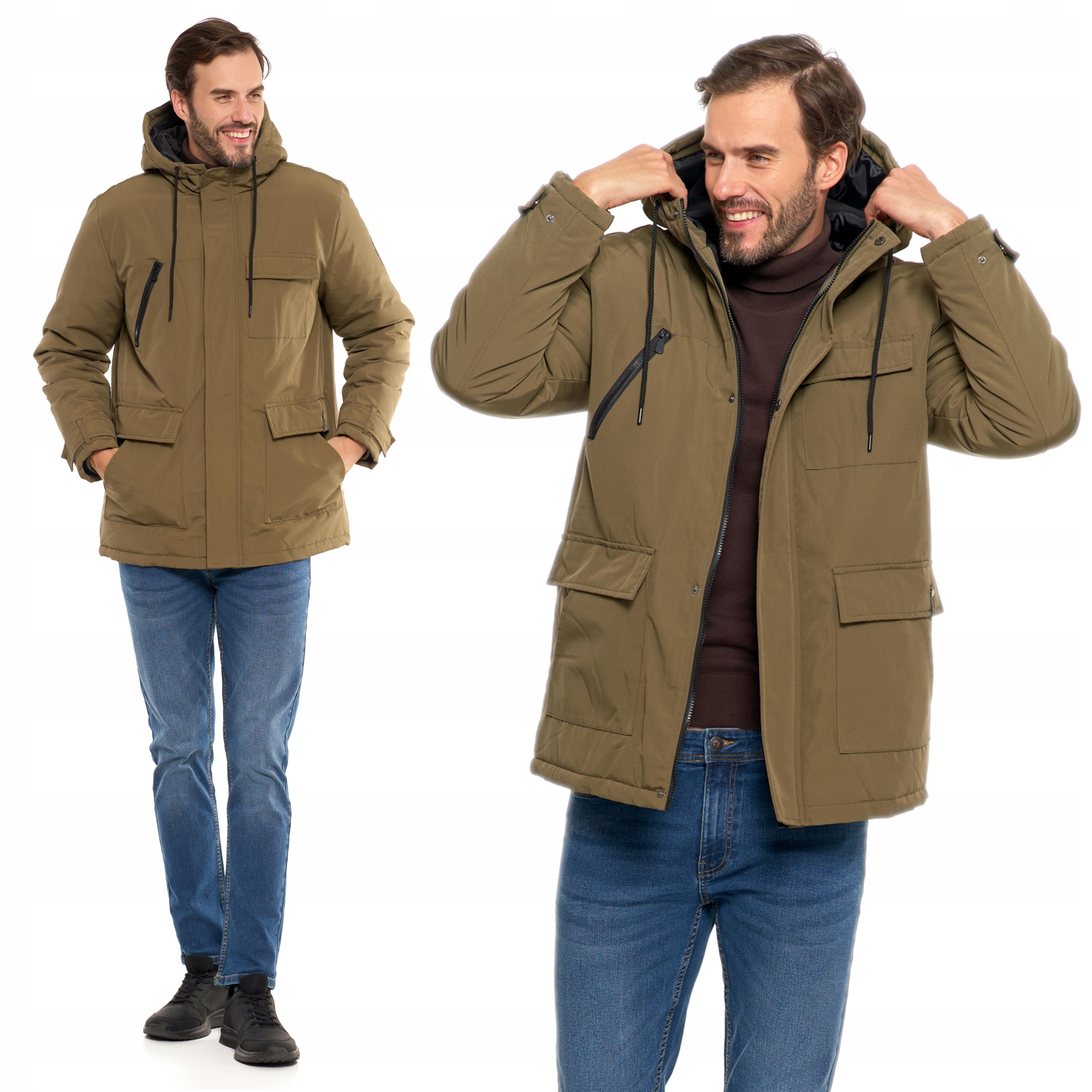 Zimní Bunda Pánská s kapsami a kapucí Teplá Módní Pohodlná Moraj M