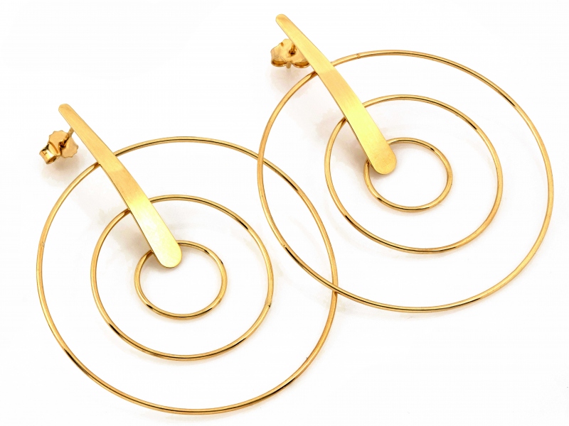 Velké moderní zlaté 585 14kt náušnice s kolečky na tyči 7.12 g