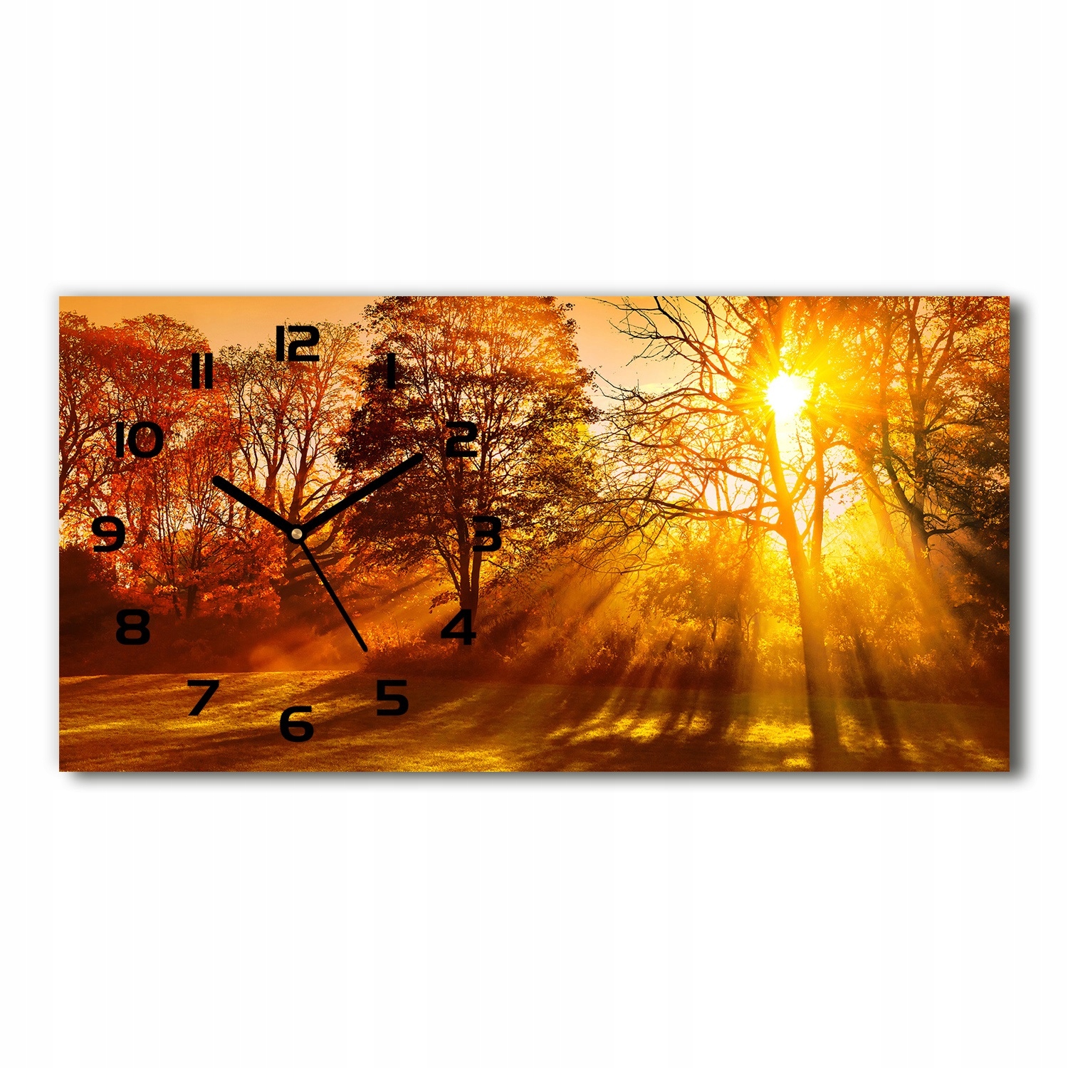 Nástenný tichý sklenený hodinový strojček Západ slnka 60x30 cm