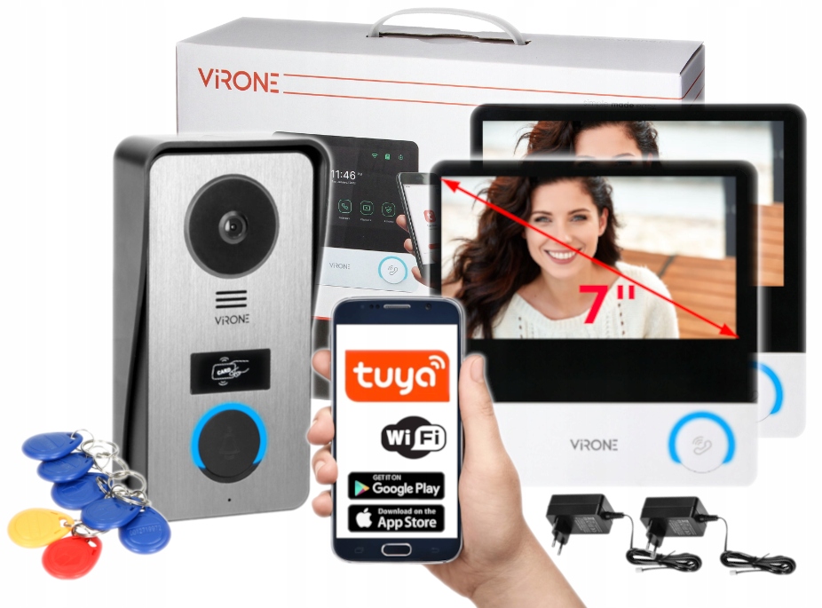 Wideodomofon Brama Furtka Czytnik Rfid Tuya WiFi Breloki 2 Monitory