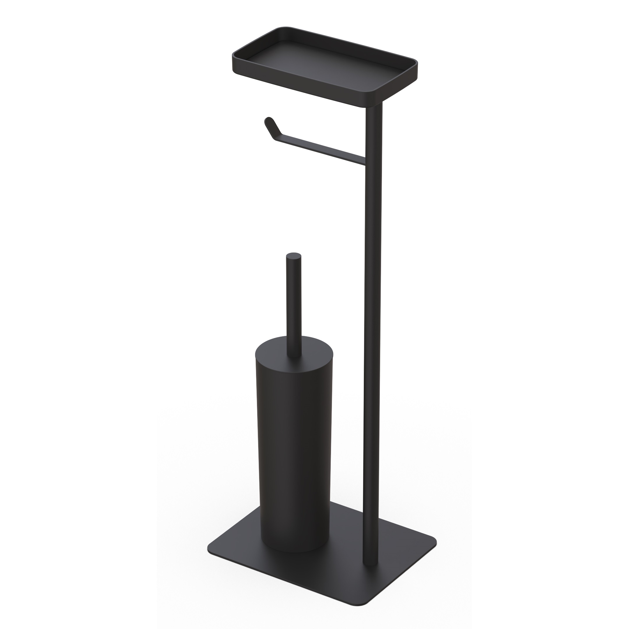 Černý stojan na toaletní papír s držákem na kartáč, Polička na Smartphone a ubrousky