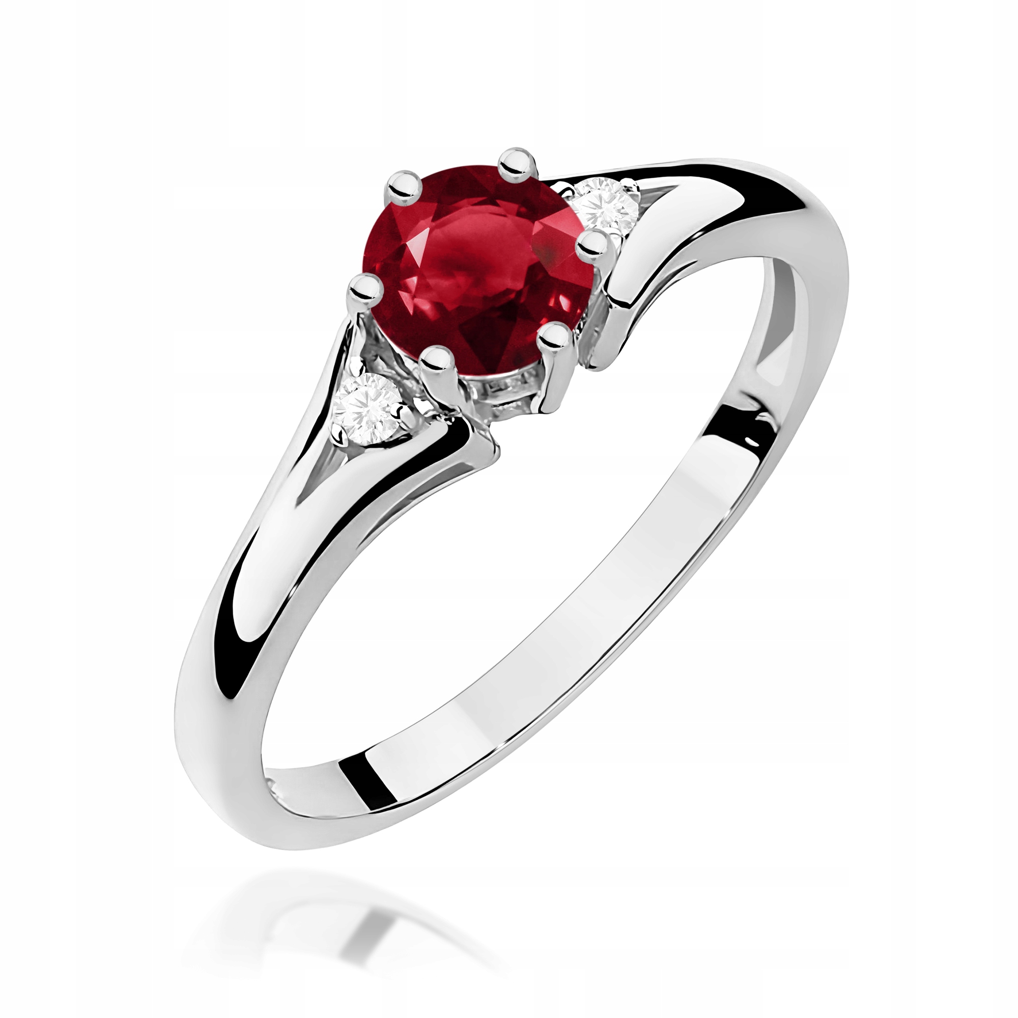 Prstýnek z bílého zlata 585, zásnubní granát, klasický, elegantní