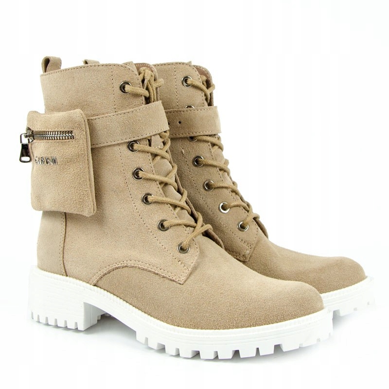 Carinii B5910 Kotníkové Boty Trapery Workery Béžové 40