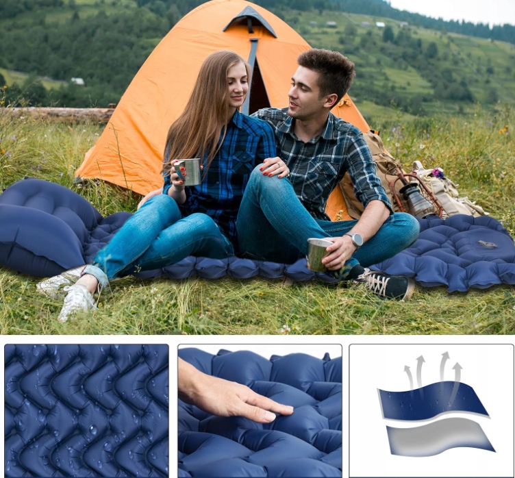 MATA SAMOPOMPUJĄCA KARIMATA 200x70x10CM Z PODUSZKĄ Kolor dominujący odcienie niebieskiego