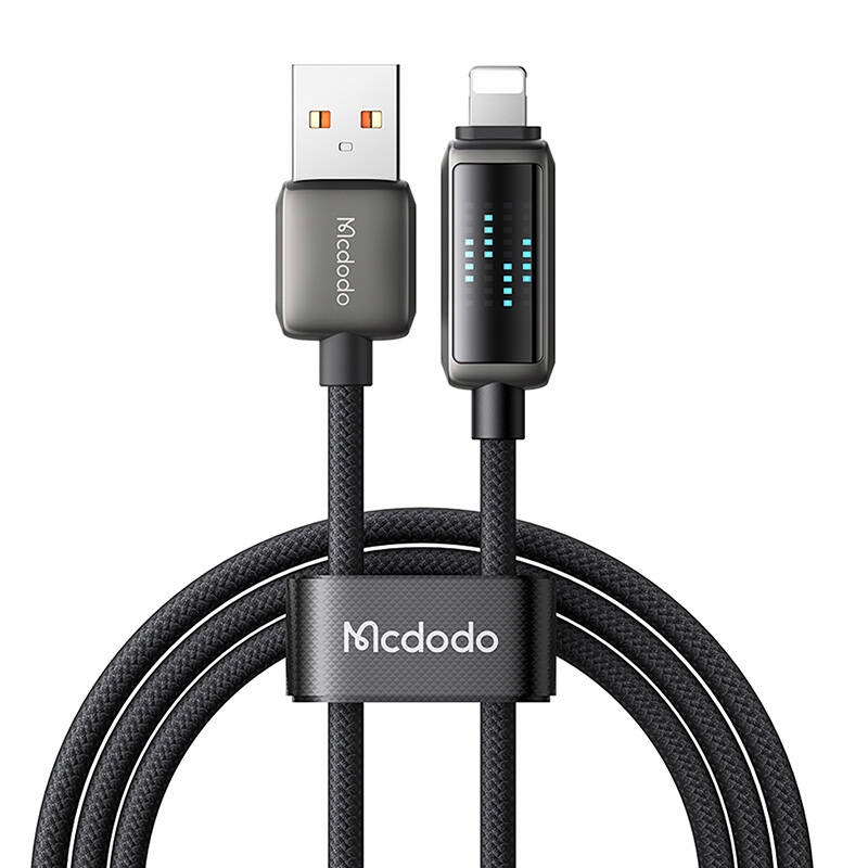 Mcdodo Szybka Ładowarka Usb Lightning 1.2m z Oplotem Led Czarna