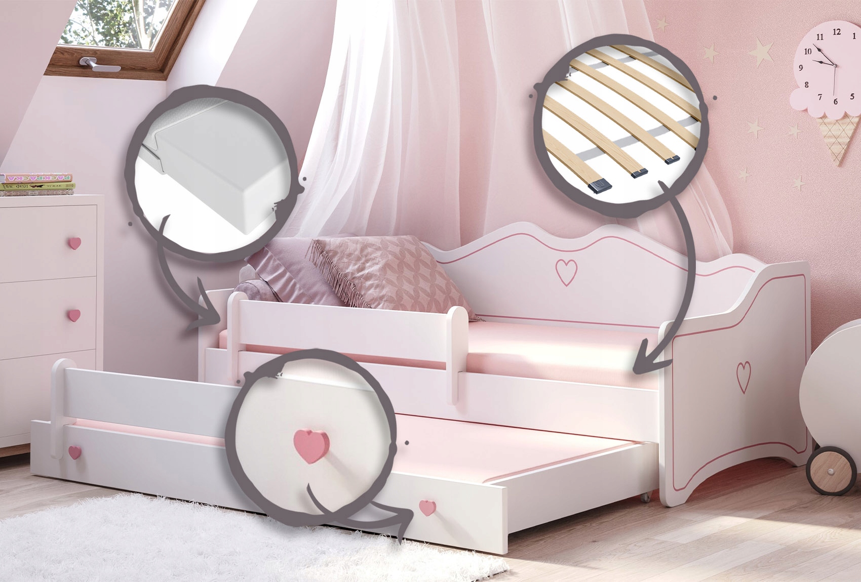 Łóżko dziecięce podwójne EMMA II160x80 + materace Kod producenta 3934