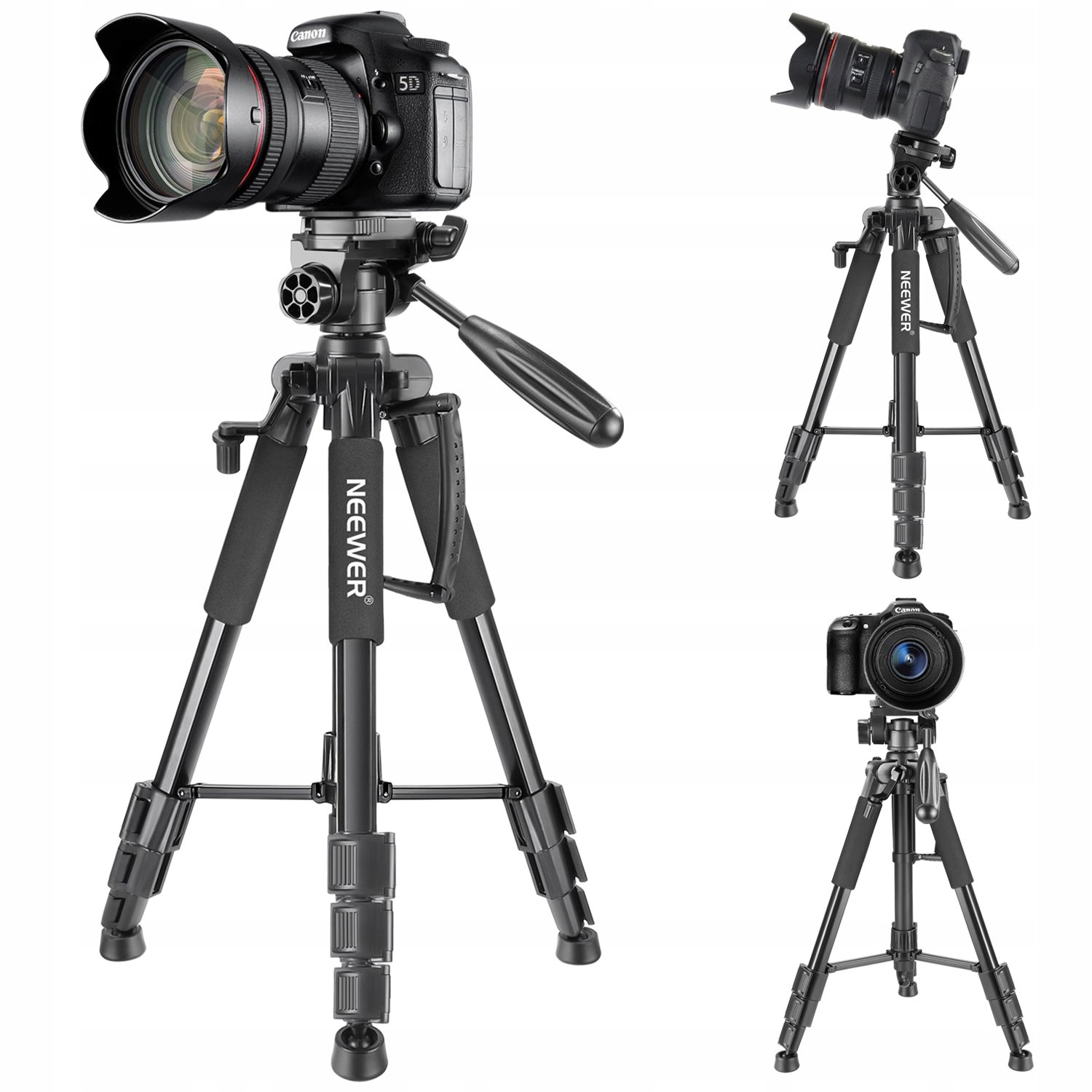 NEEWER Przenośny Statyw Aluminiowy 142cm z Głowicą 3D do DSLR i Kamer — miniatura 3