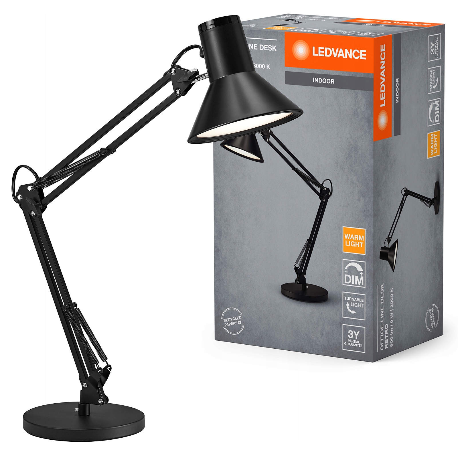 Stolová Led lampa nastaviteľná 9W 393lm 3000K čierna Office Line