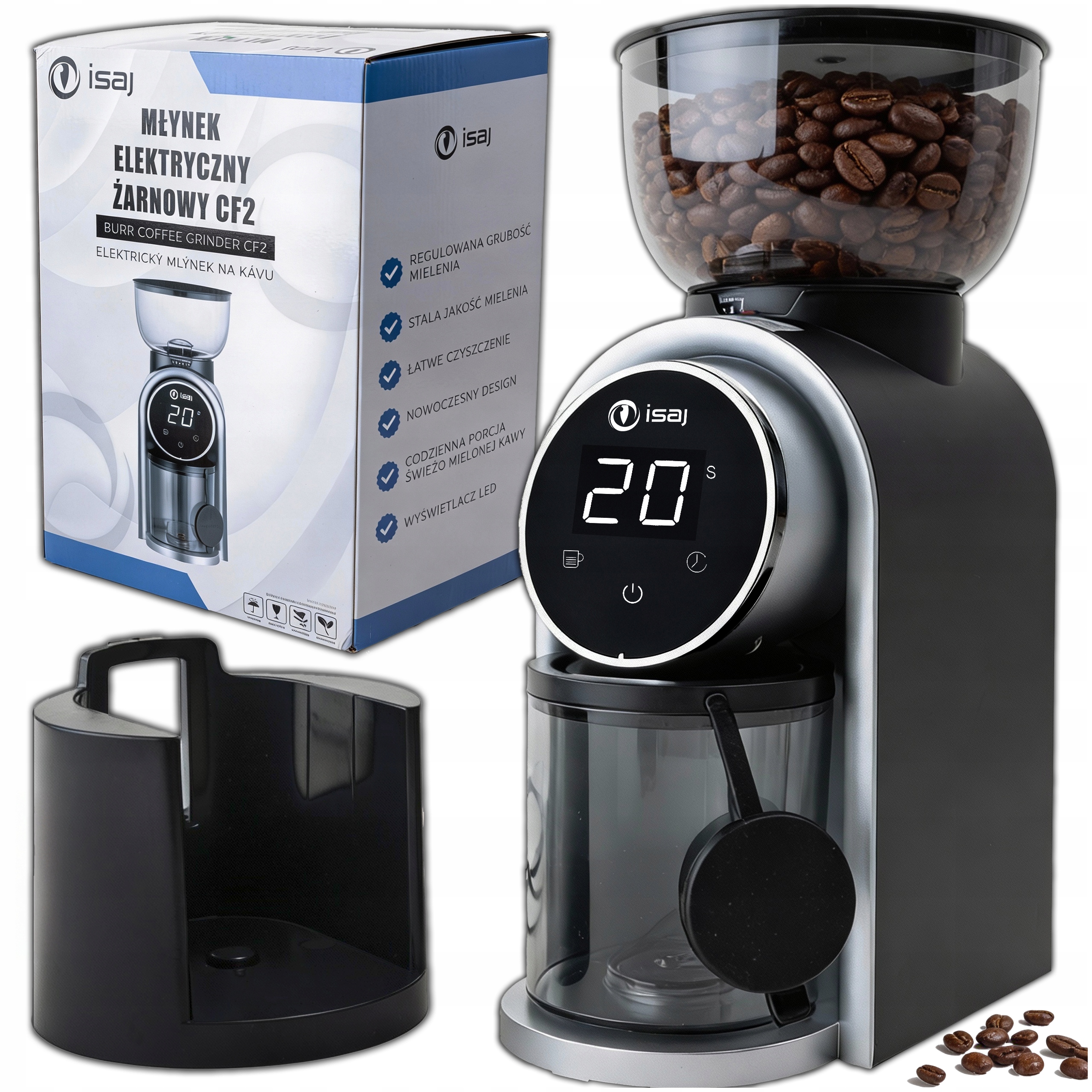Żarnowy Elektryczny Młynek Do Kawy Isaj CF2 Automatyczny Regulacja Mielenia