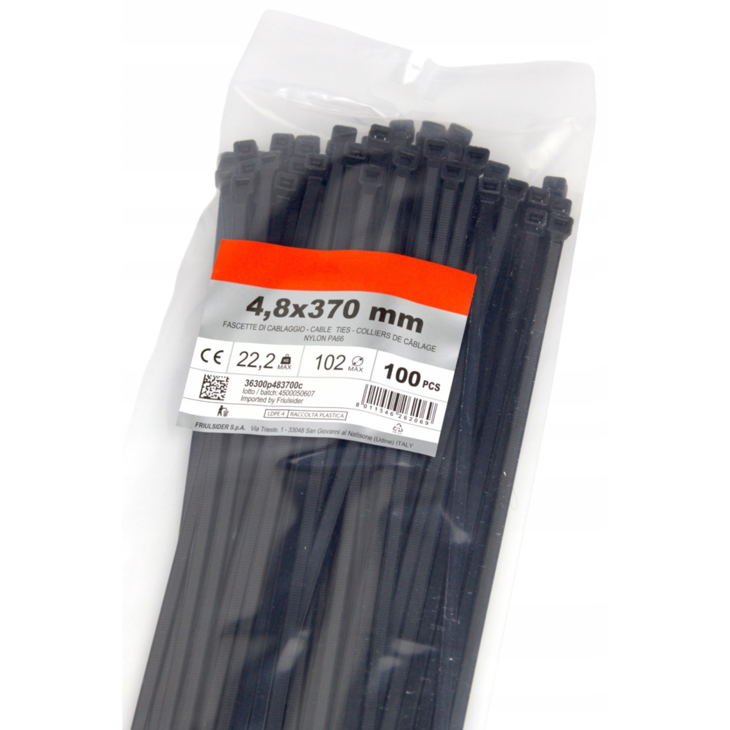 Opaska zaciskowa czarna 4,8x370 [mm] trytka trytytka sztraps zip 100 sztuk
