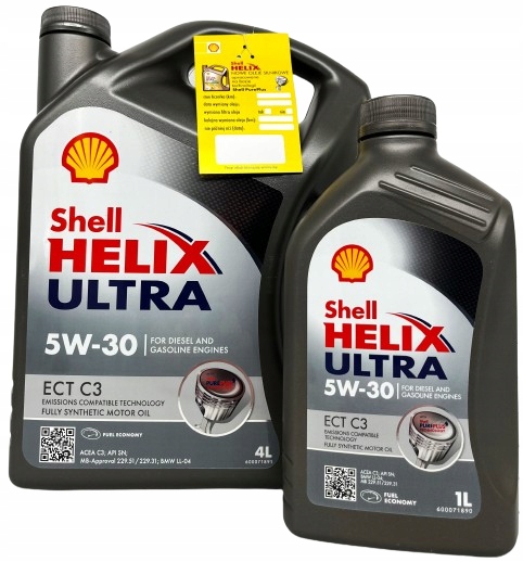 SHELL HELIX ULTRA ECT C3 5W30 ŚWIEŻY! ZESTAW 5L! + ZAWIESZKA SHELL ...