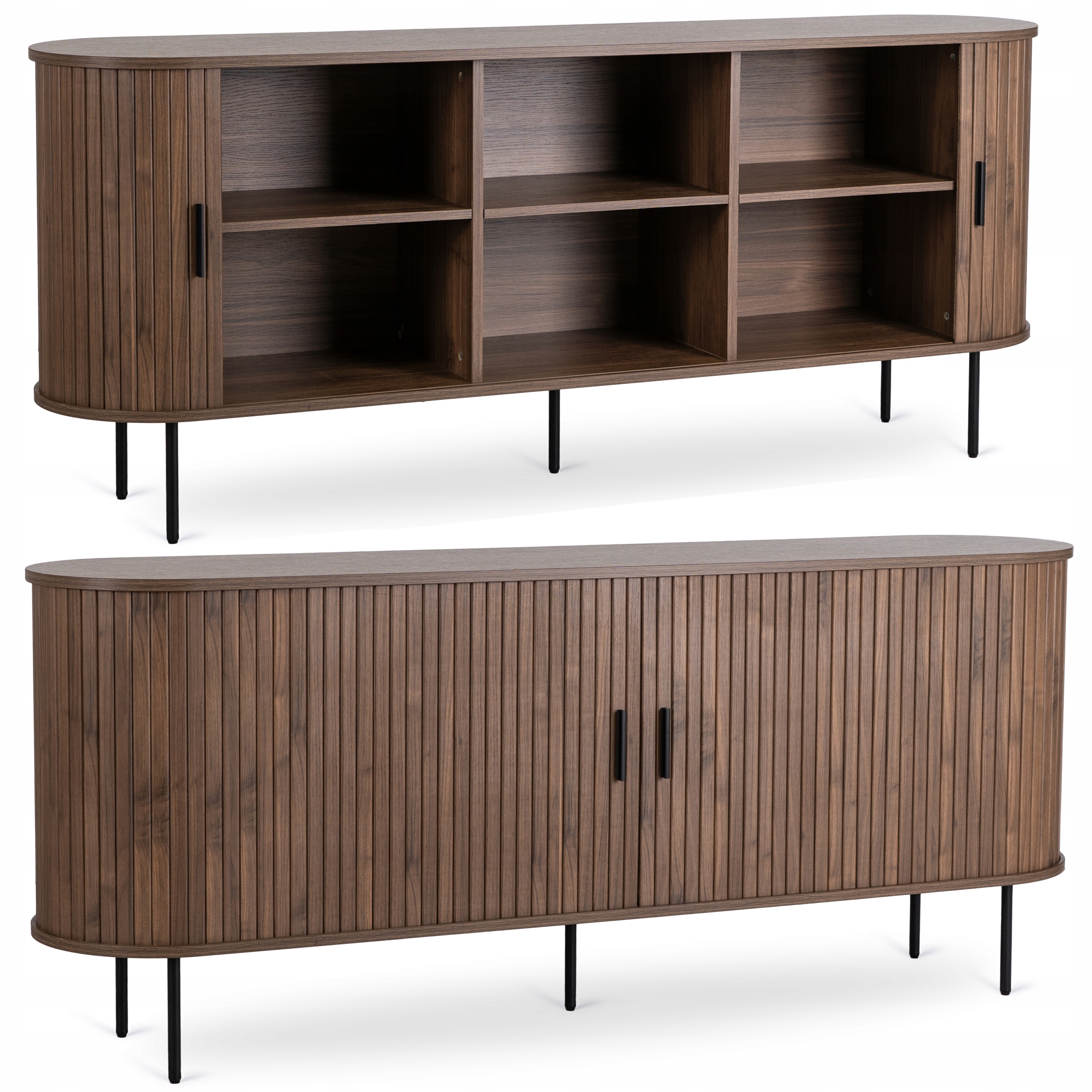 Komoda s lamelami Velká dřevěná do obývacího pokoje Ložnice Ořech Trish 180 cm