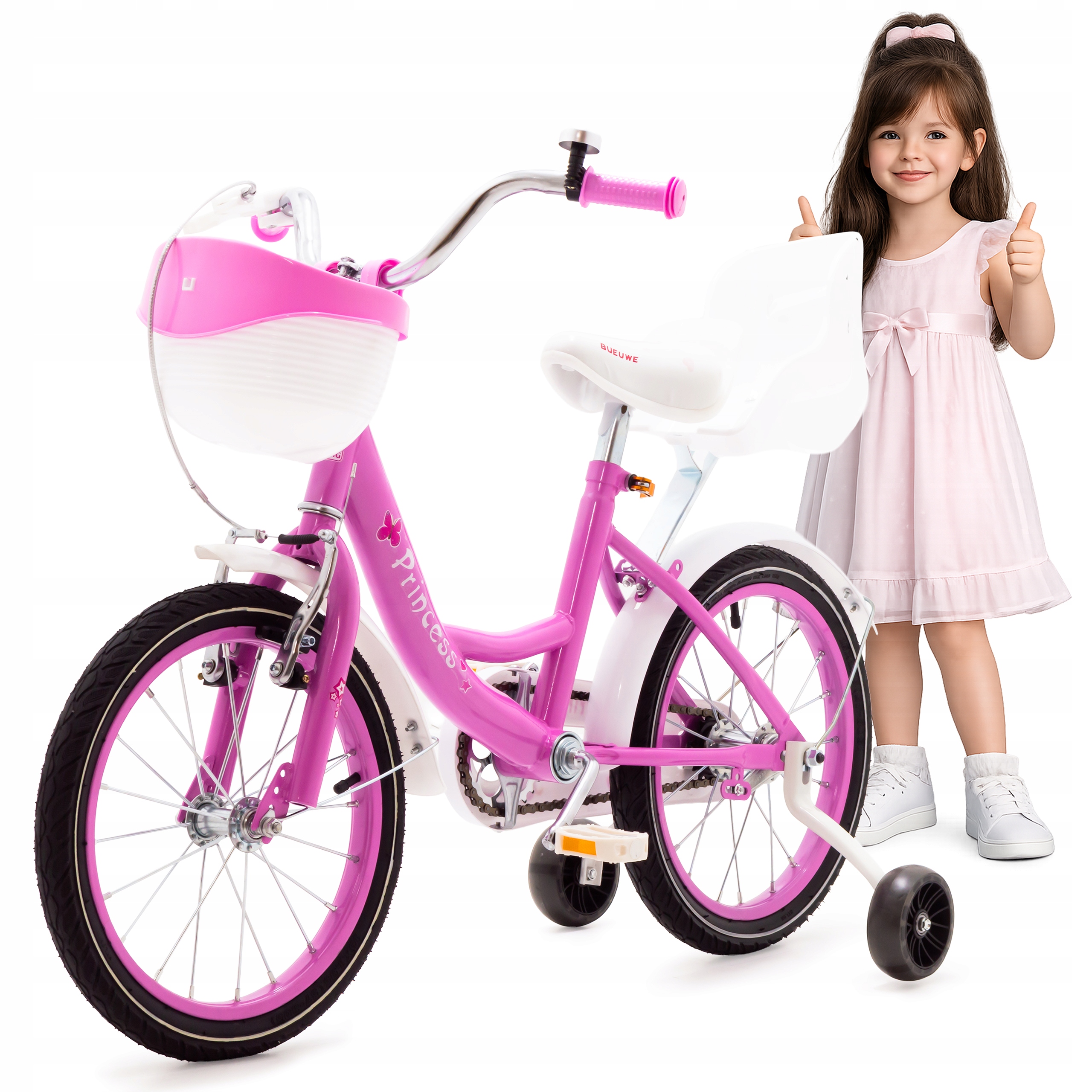 Rowerek Dziecięcy 14 Cali Rower Dla Dziewczynki Różowy Wstążki Siedzonko