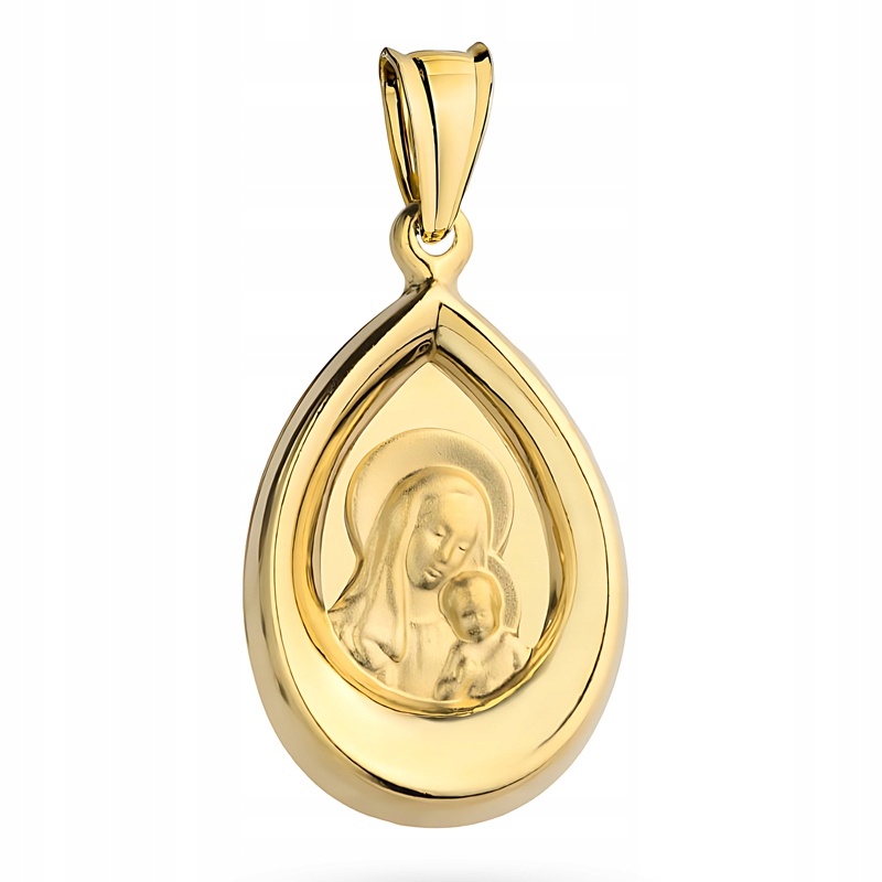 Zlatý Medailonek Přívěsek pr. 585 Lžička s obrázkem Panny Marie 14k
