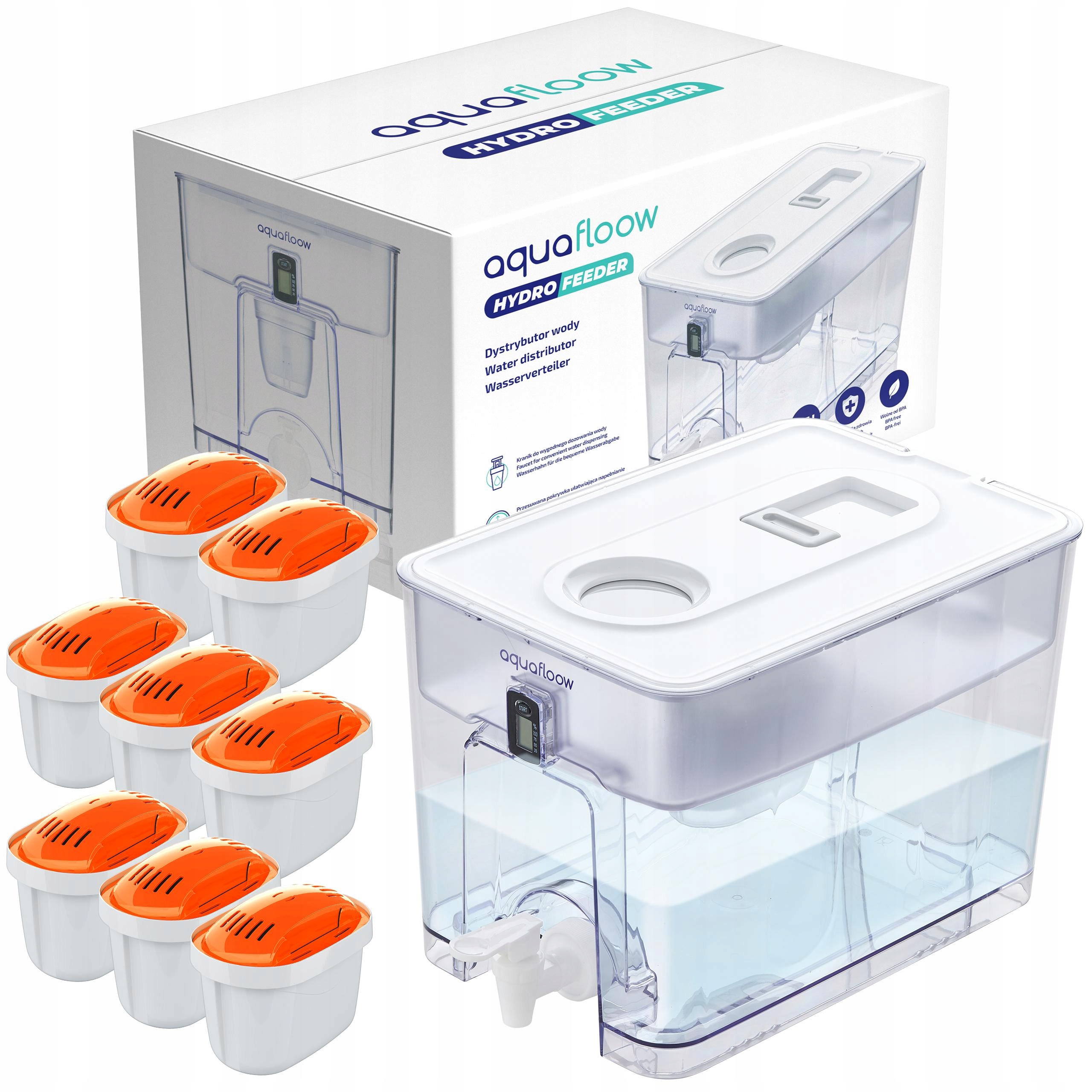 Veľký rozdeľovač vody AquaFloow XL 9,5 l 8x filter na tvrdú vodu
