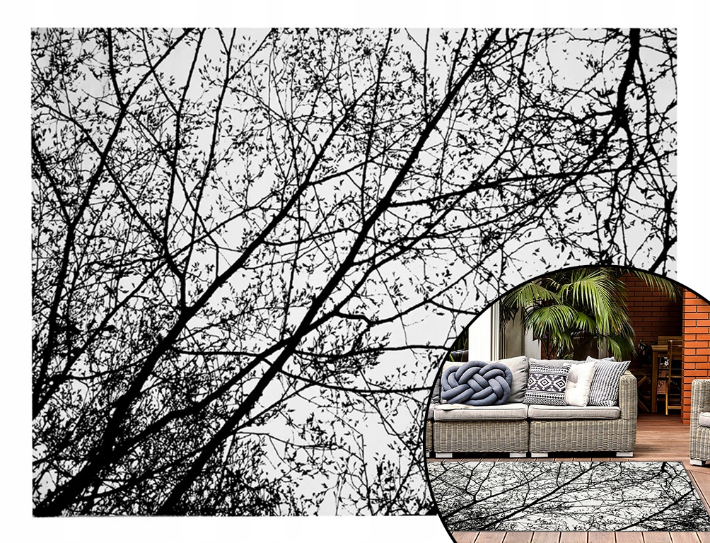 DYWAN ZEWNĘTRZNY TARASOWY 160x230 SZARY NA BALKON DO OGRODU BLACK TREES