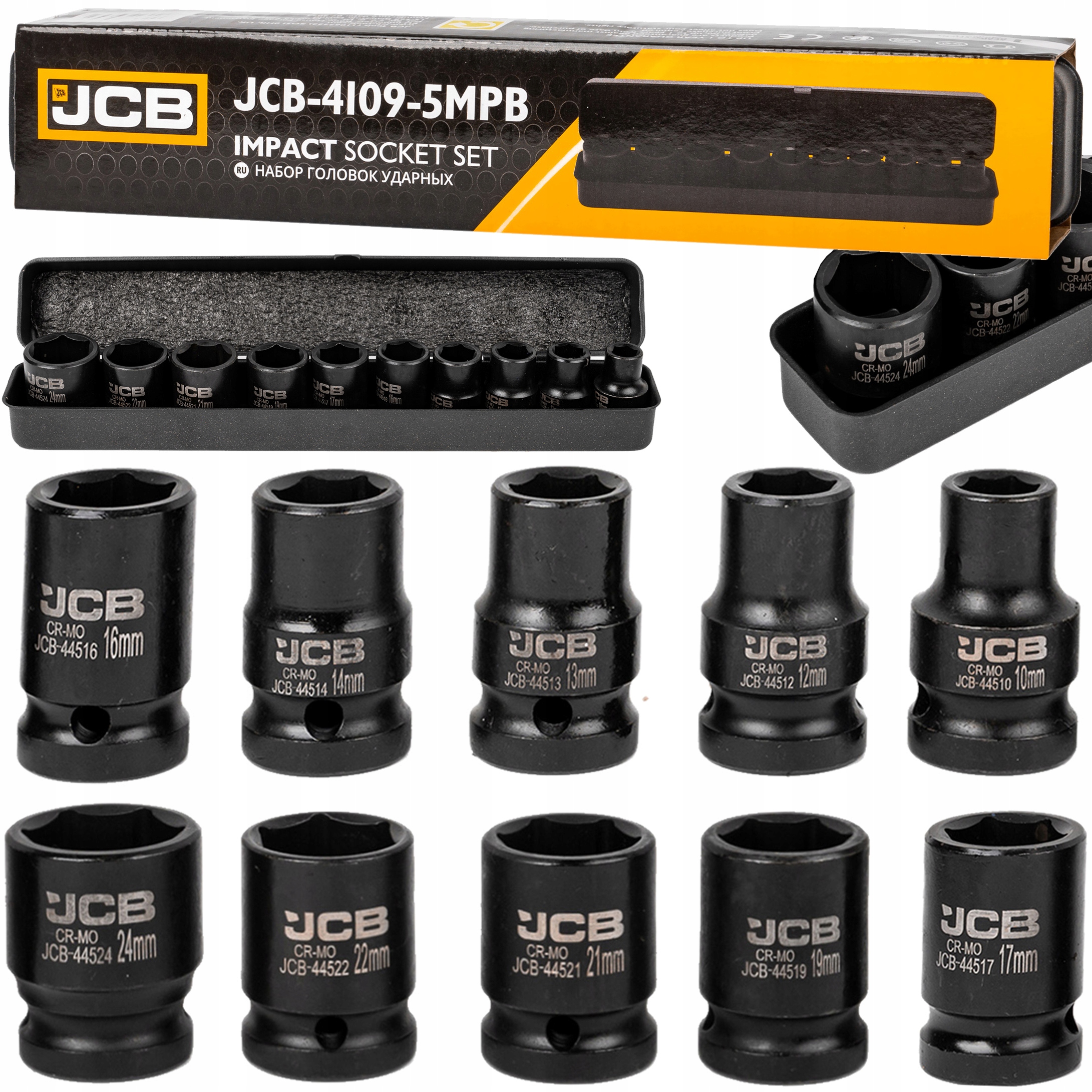 Zestaw Nasadki Udarowe Krótkie Do Klucz Pneumatyczny 1/2" 10-27MM 10el Jcb