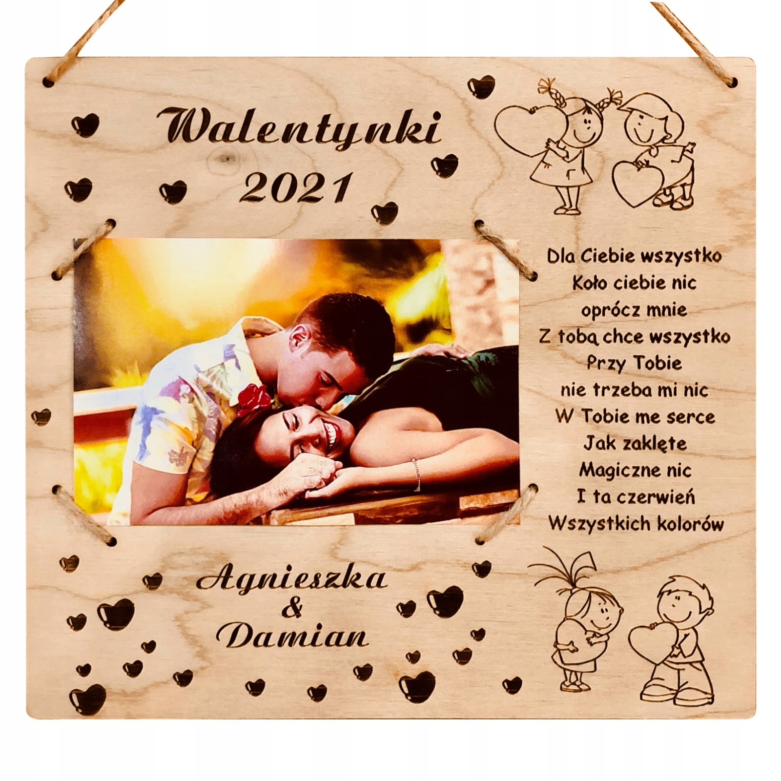 Dřevěný rámeček na fotku Gravírování Valentýna