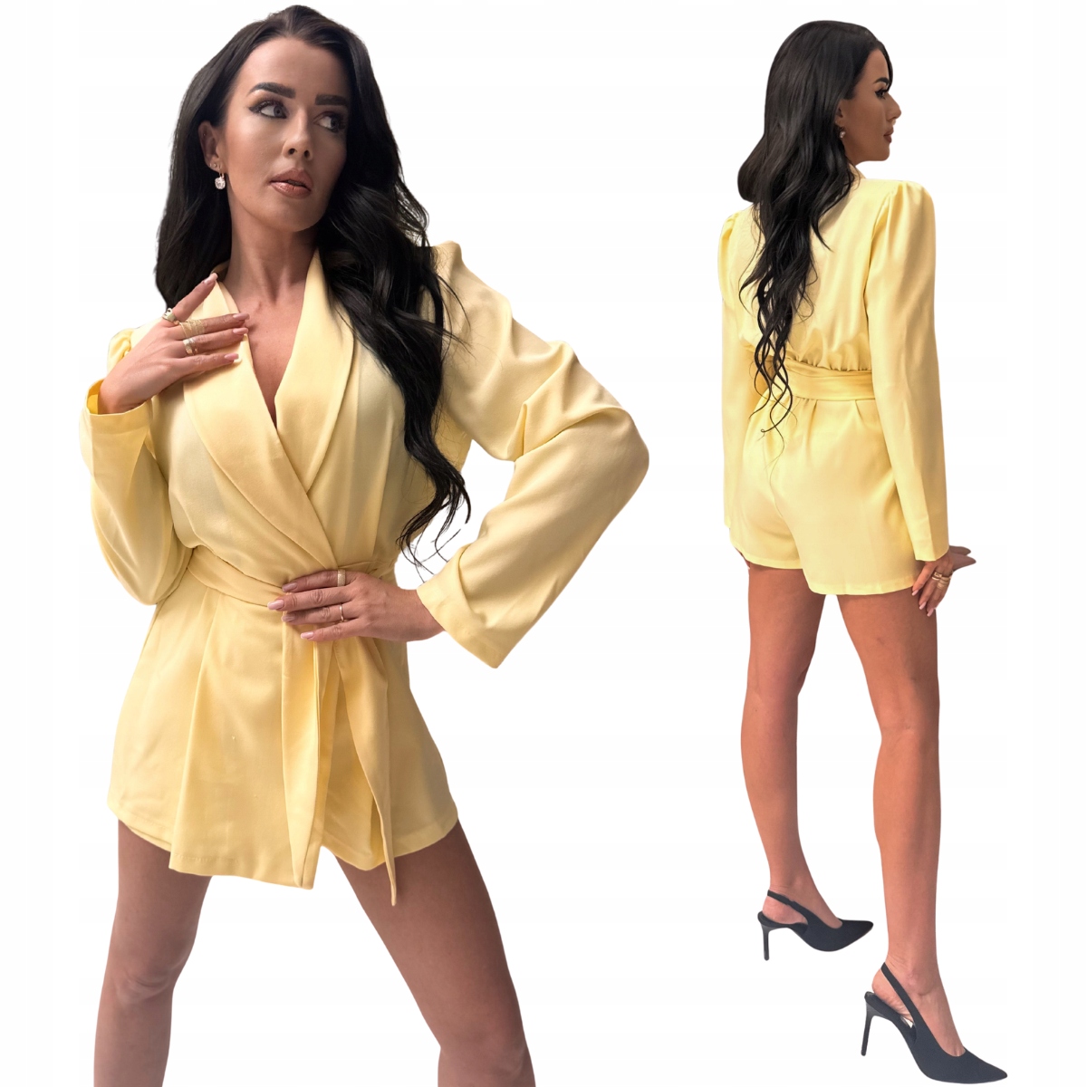 Mini kombinéza se zavazováním v pase žlutá Ksanny Velikost One size