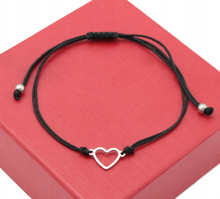 

Bransoletka Czarna Srebrne Serce Kontur Stal 316 L