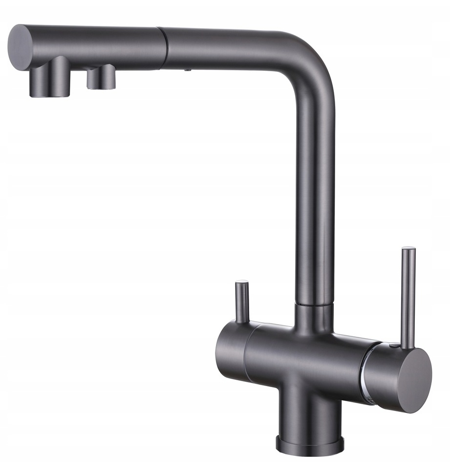 Kuchynská batéria trojcestná pre filter Gun Grey Sivá Livra Oceľový výtok