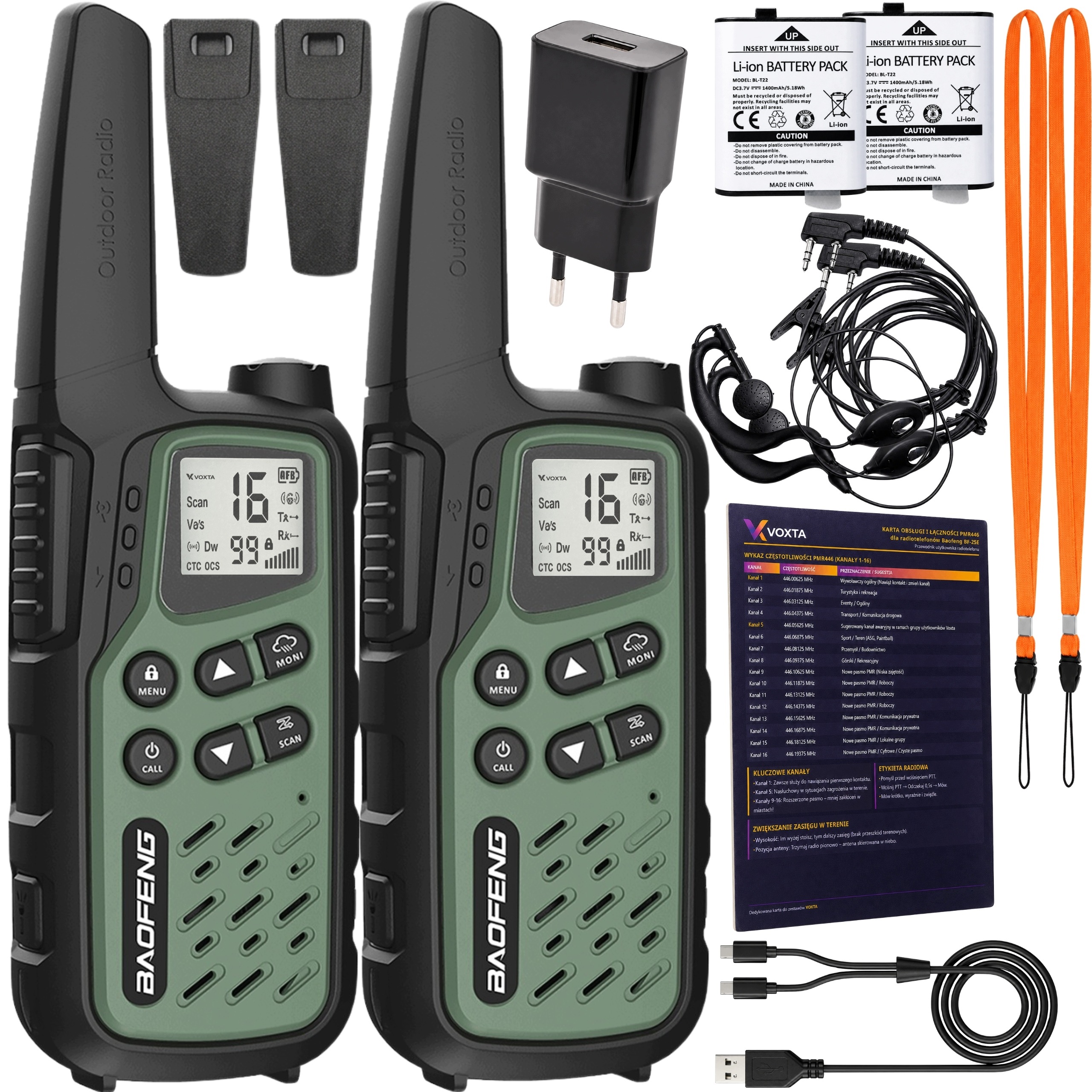 Krátké vlnovky Baofeng BF-25E Voxta 2x PMR446 Usb-c Velký Dosah Svítilna 10 km