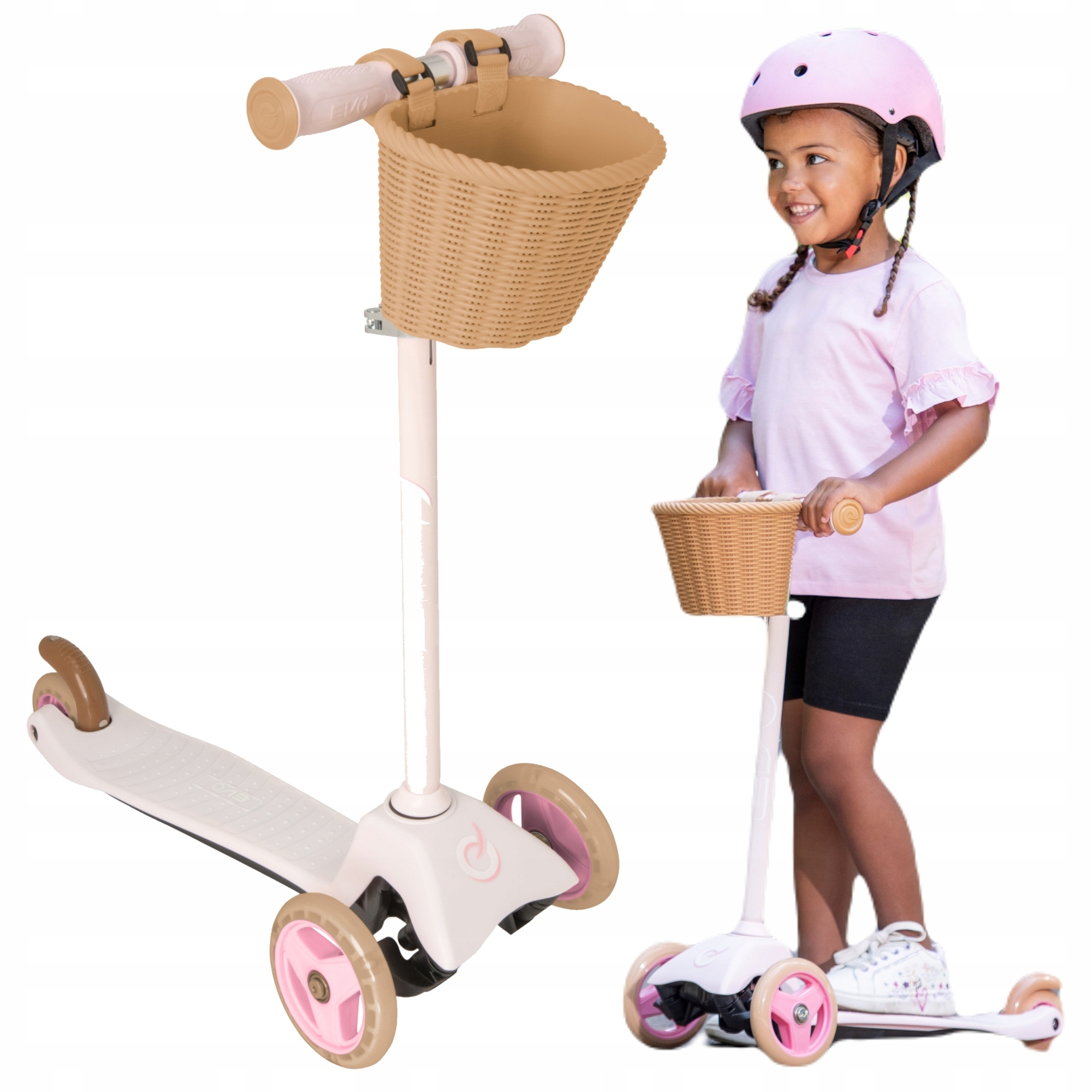 Evo Regulowana Trójkołowa Hulajnoga Dla Dzieci Z Koszyczkiem Różowa