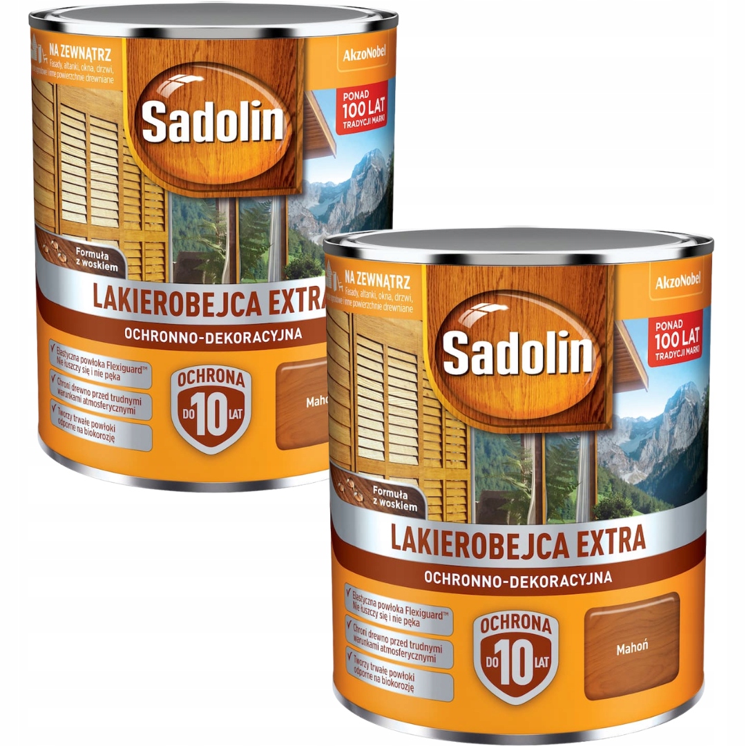 Sada Sadolin Extra 2x0,75L Ochranný Lak Na Dřevo Mahagon 1,5L