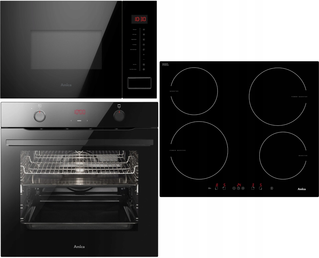 ZESTAW AMICA Piekarnik + Płyta indukcyjna + Kuchenka mikrofalowa