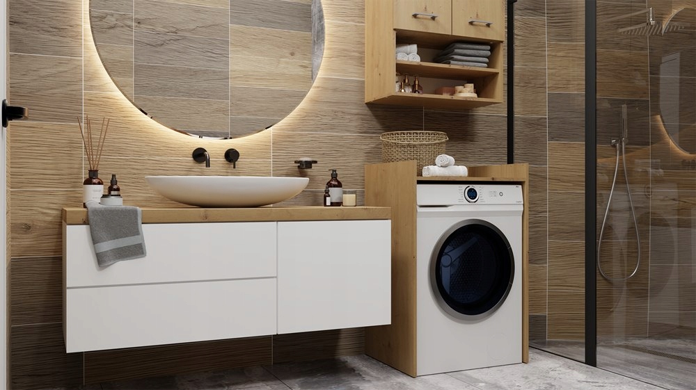 PRAKTYCZNA SZAFKA PÓŁKA ŁAZIENKOWA NA PRALKĘ STOJĄCA POLA NP DĄB ARTISAN Kolor mebla dąb artisan