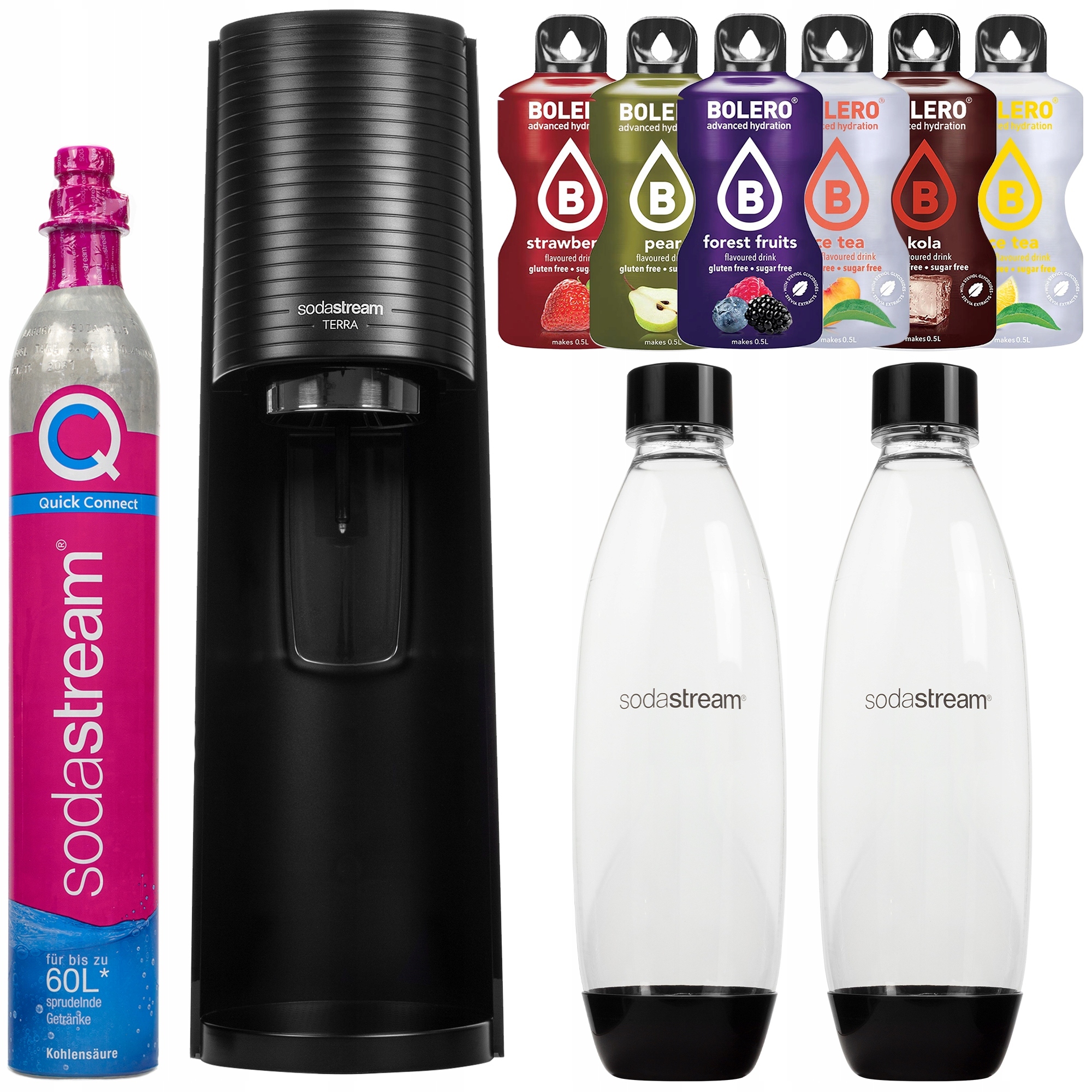 Výrobník Sody Sodastream Terra Černý 2 Lahve Cylinder 6 Nápojů Sada