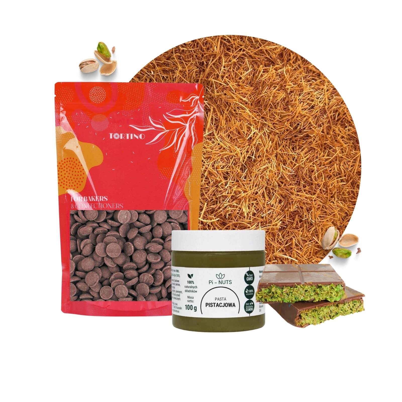 Levně Hořká čokoláda, kataifi těsto a pistáciová pasta na dubajskou čokoládu